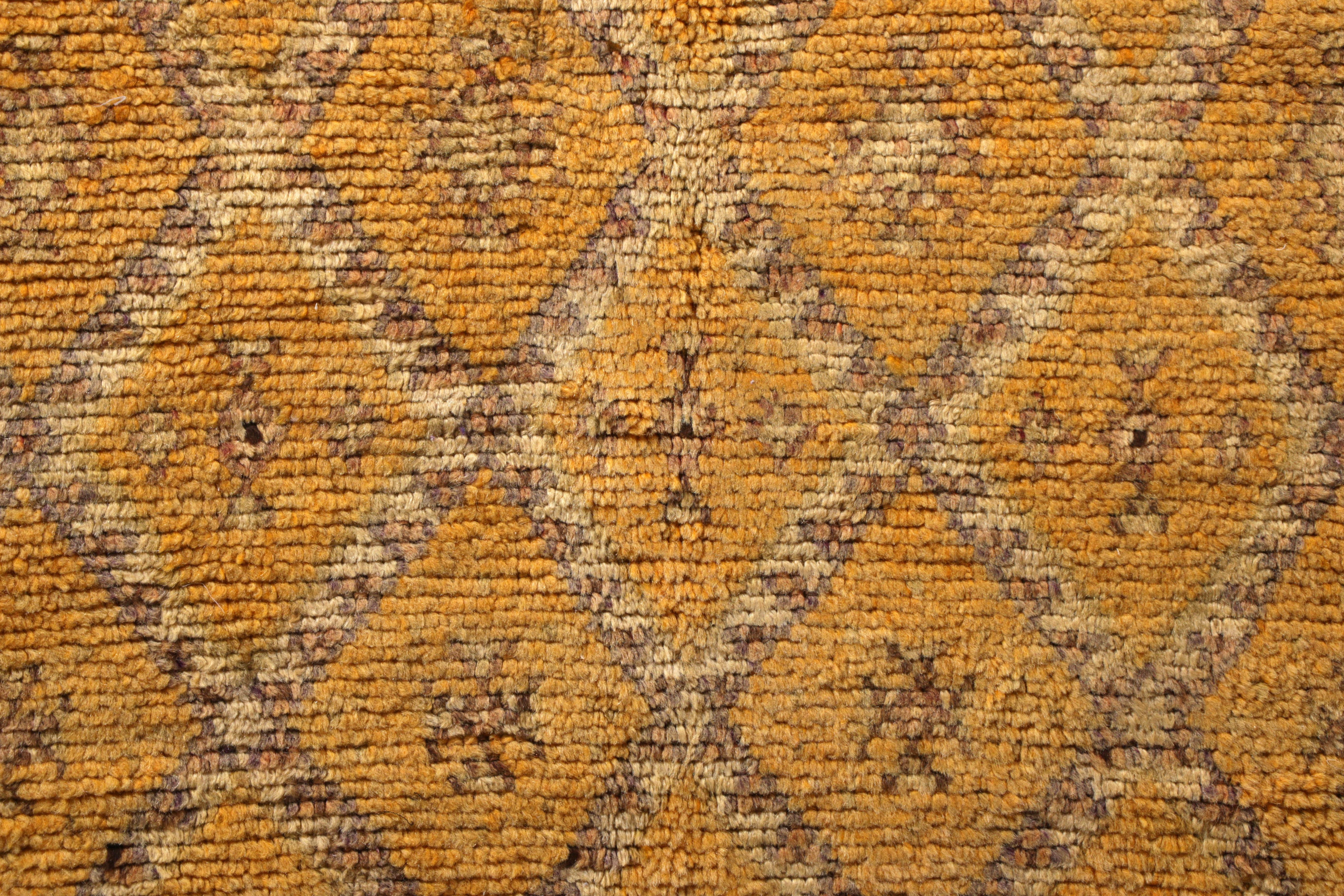 Hand-Woven 1950s Midcentury Berber Rug Gold Diamond Pattern Moroccan Rug