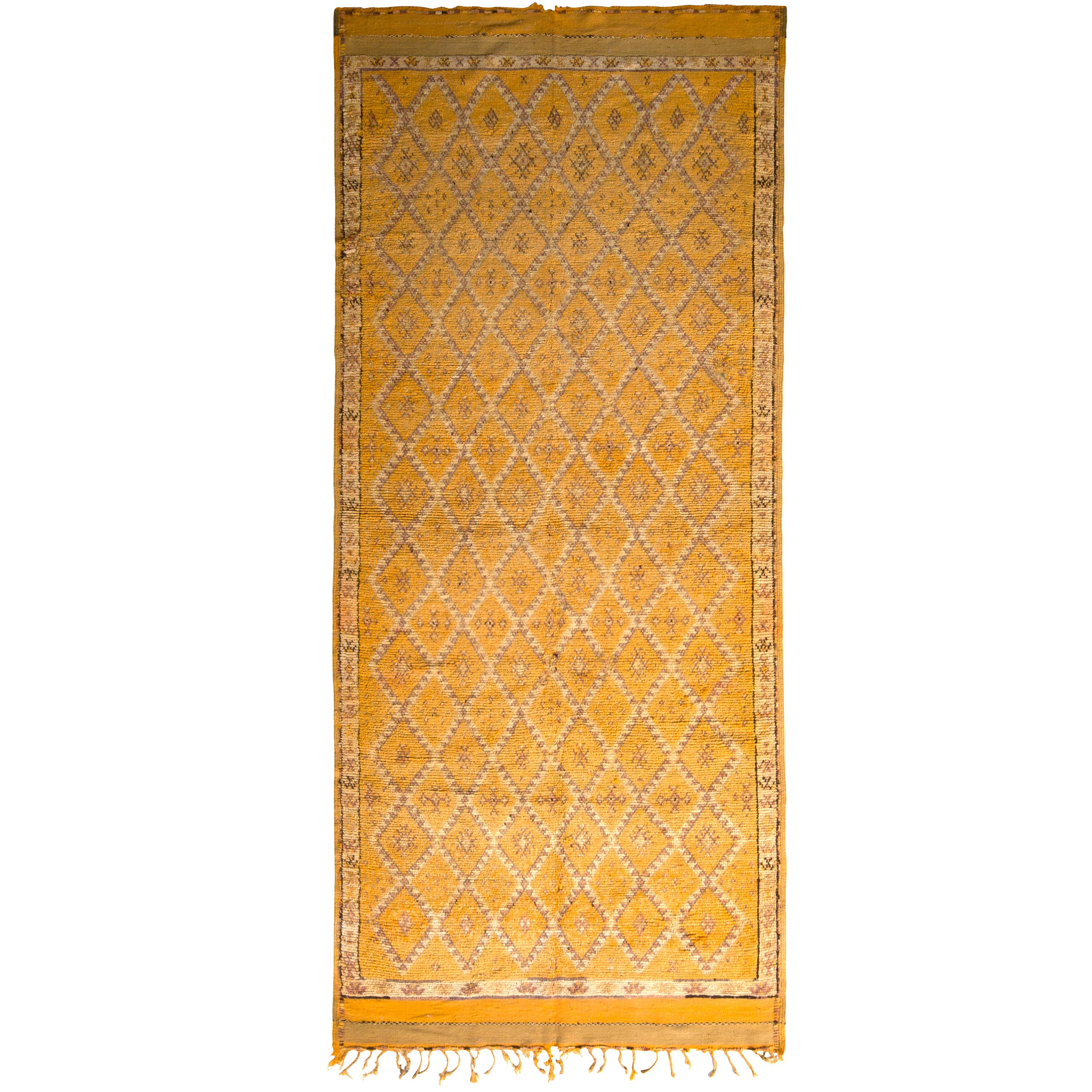 1950s Midcentury Berber Rug Gold Diamond Pattern Moroccan Rug