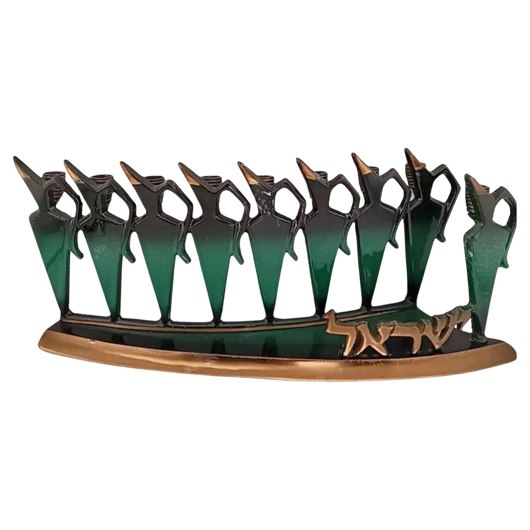 1950s Mid Century Boomerang Vintage Brass Verdi Gris Jug Art Sculpture Menorah