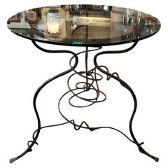 1950er Mid Century Brutalist Twisted Metal Glasplatte Runde Tisch
