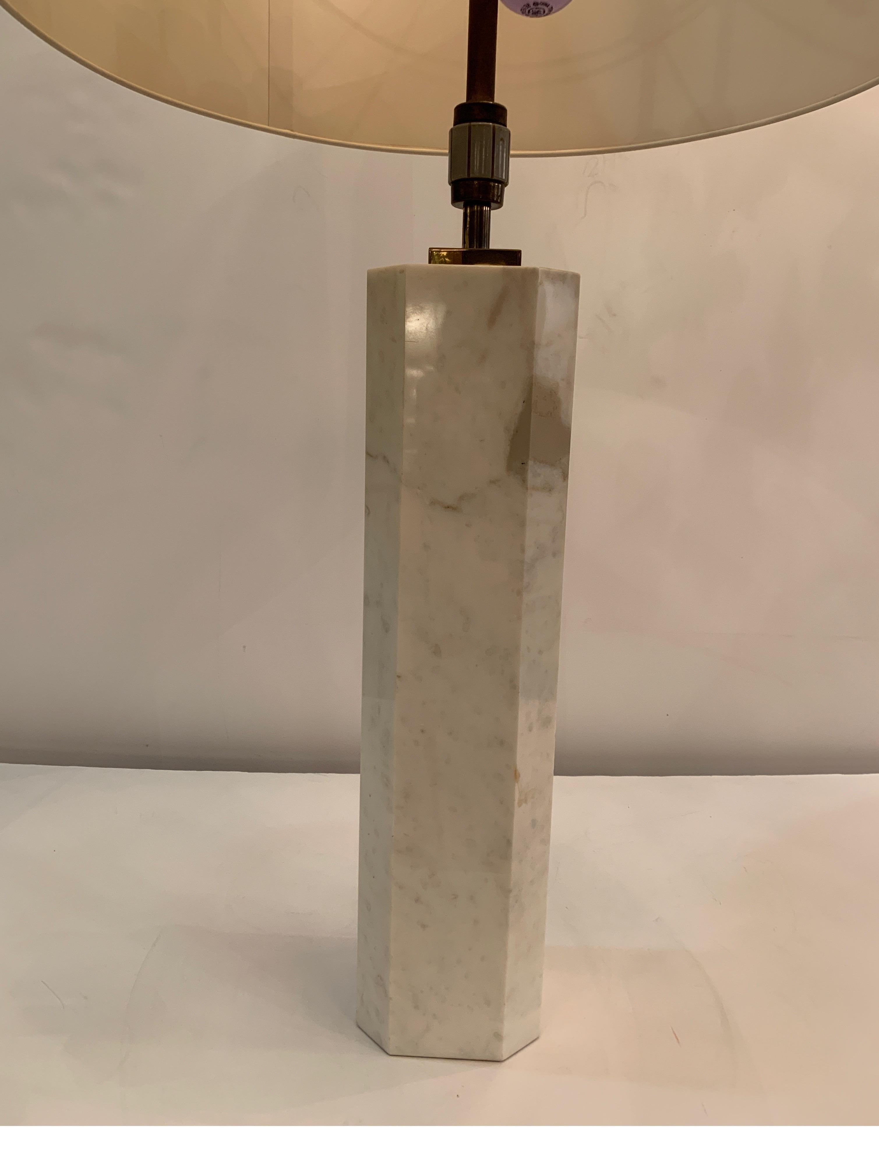 American 1950s Midcentury Carrara Marble and Brass Table Lamp by Walter Von Nessen