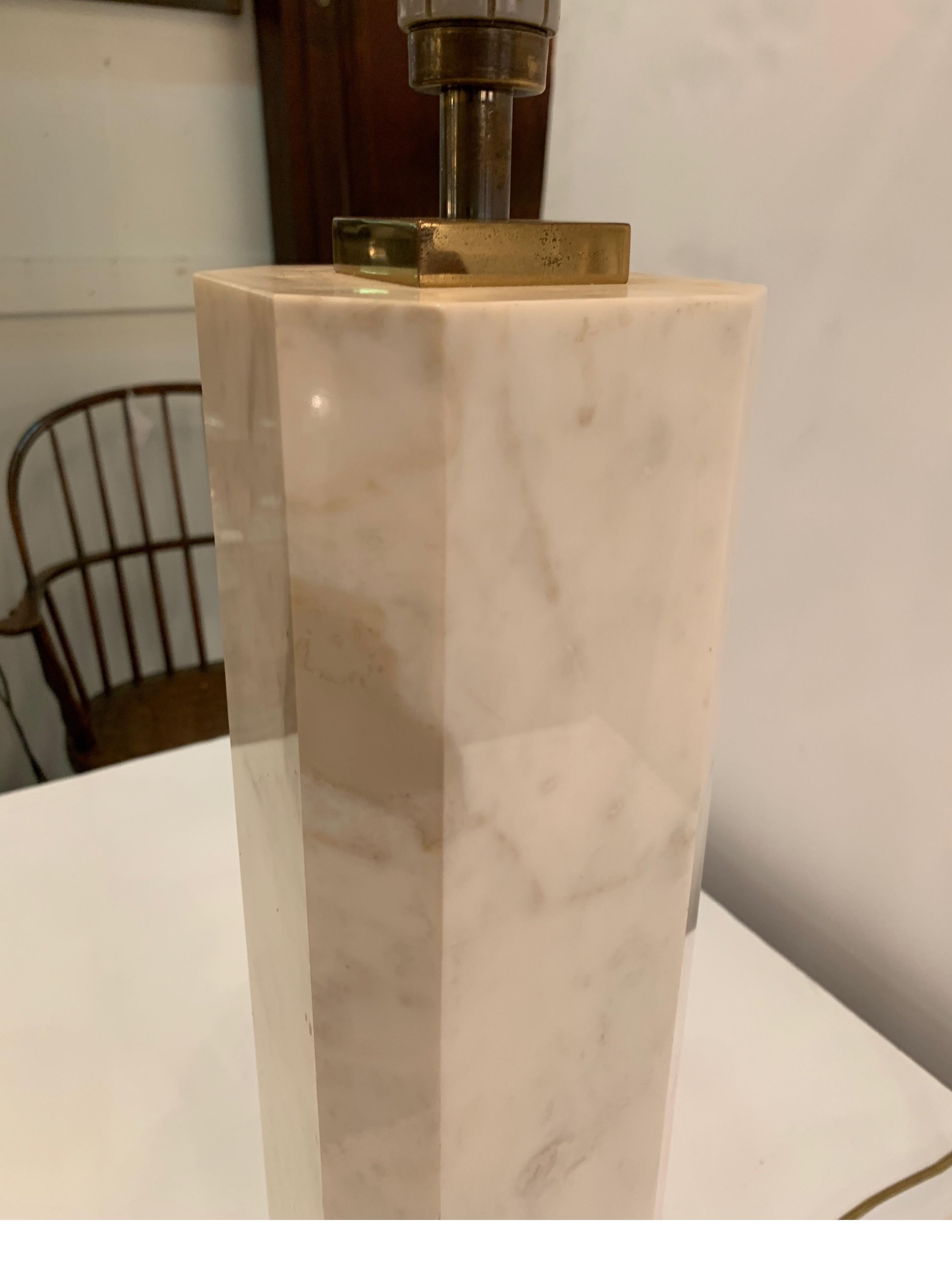 1950s Midcentury Carrara Marble and Brass Table Lamp by Walter Von Nessen 1