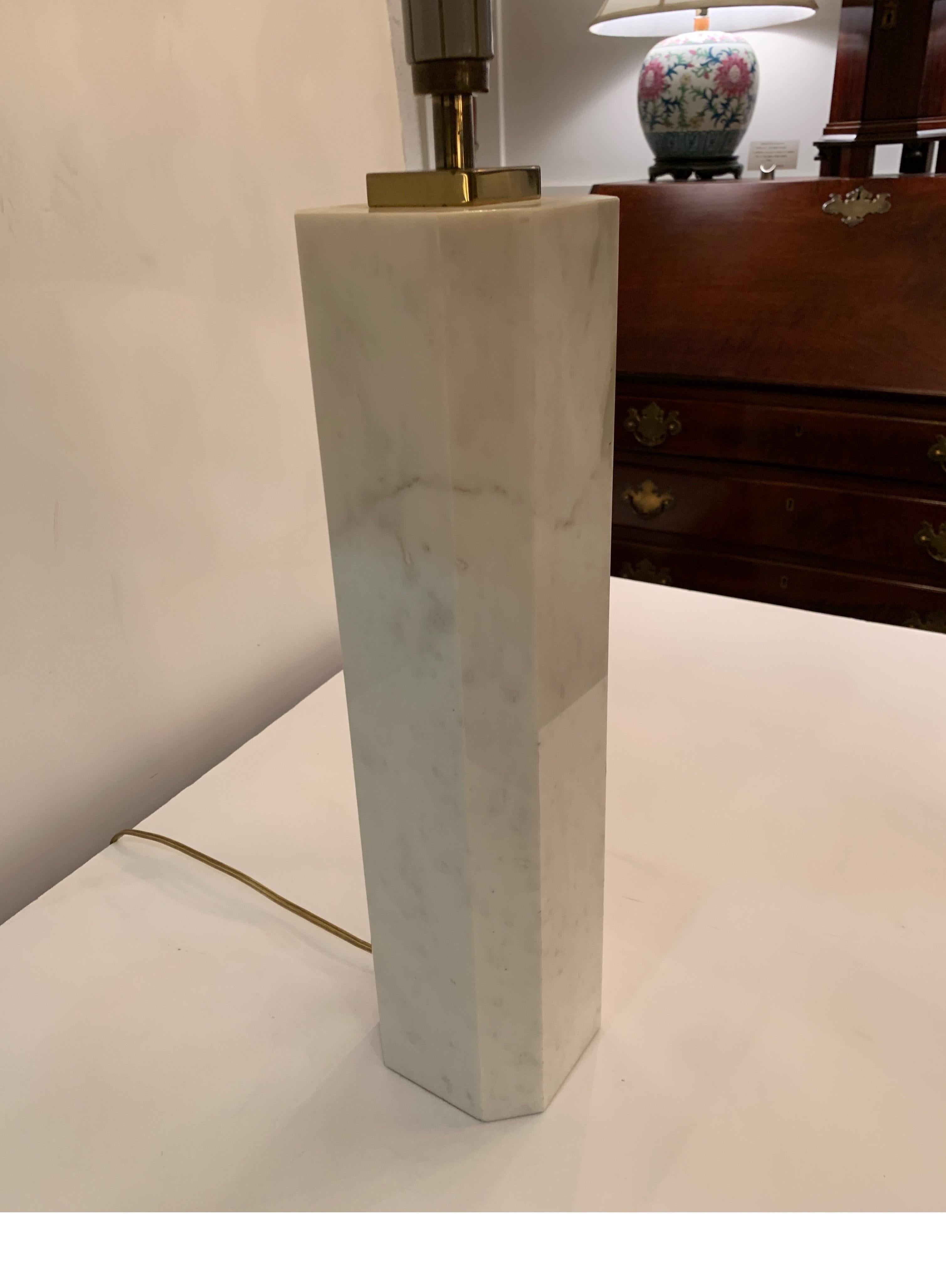 1950s Midcentury Carrara Marble and Brass Table Lamp by Walter Von Nessen 3