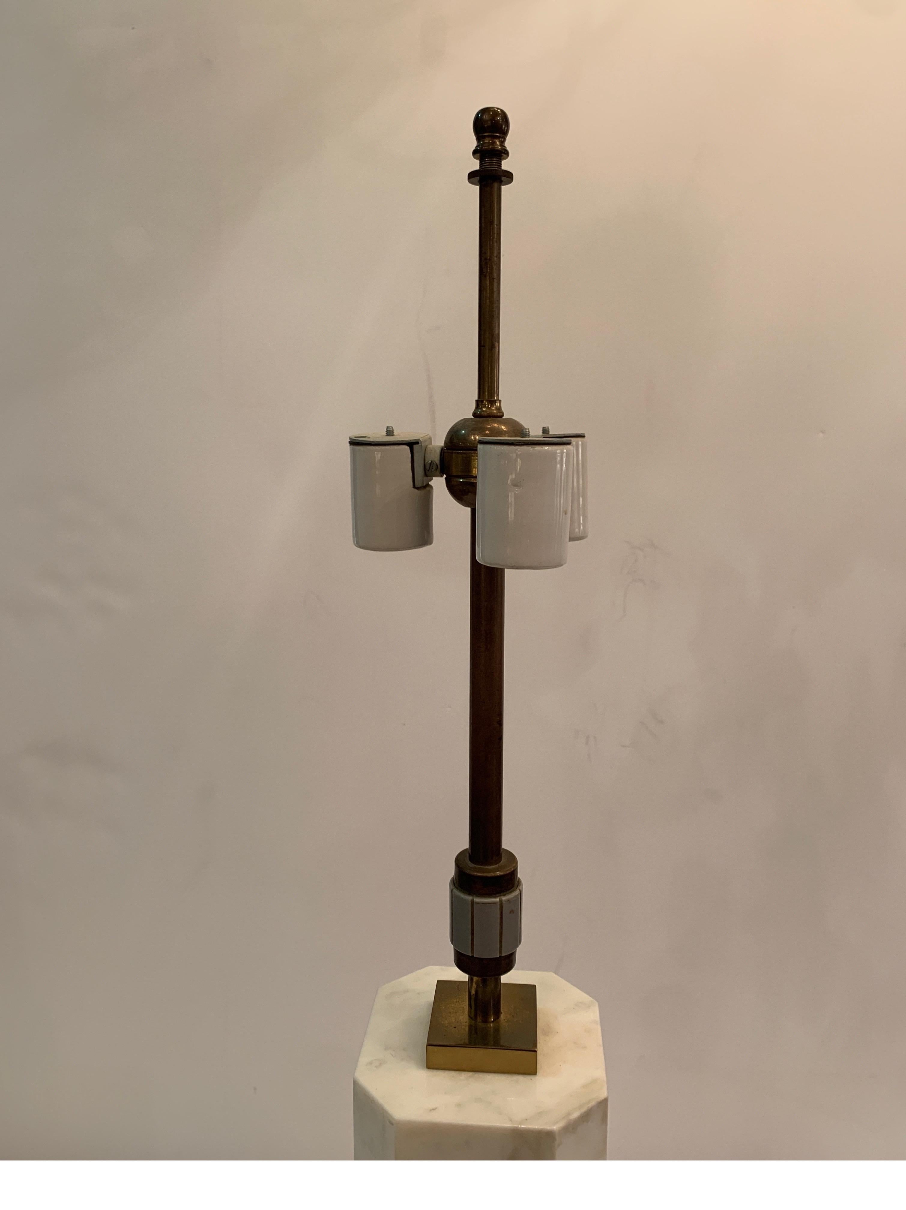 1950s Midcentury Carrara Marble and Brass Table Lamp by Walter Von Nessen 4