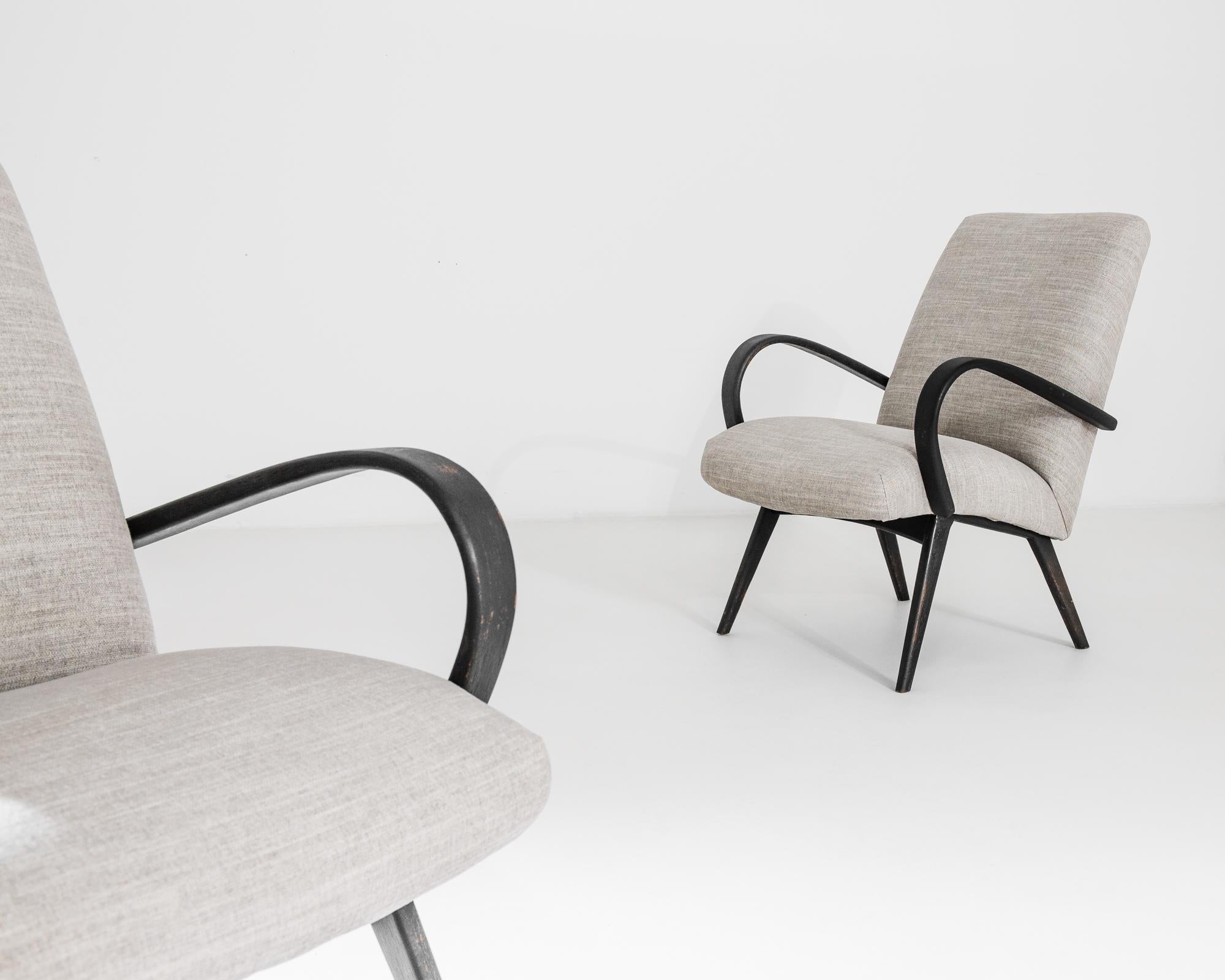 Mid-Century Modern 1950s Mid-Century Czech Beige Bentwood Armchairs, a Pair For Sale