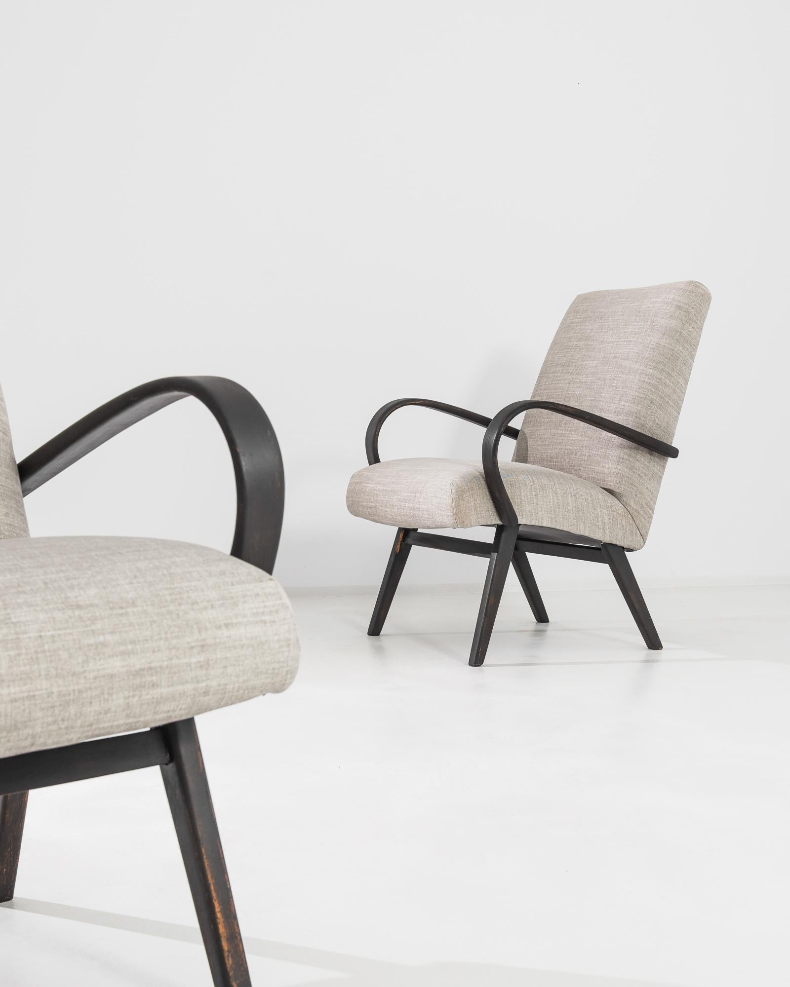 1950s Mid-Century Czech Beige Bentwood Armchairs, a Pair In Good Condition For Sale In High Point, NC