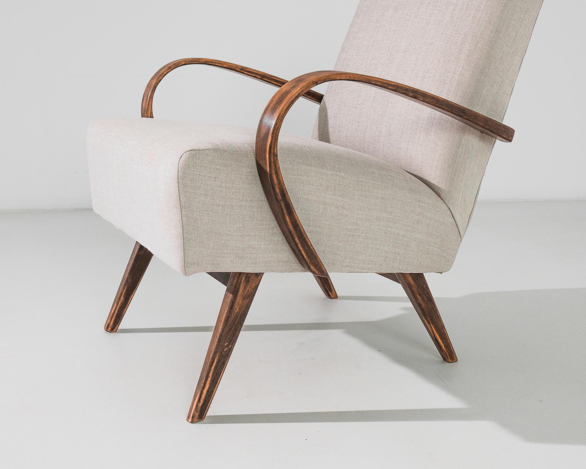 Mid-20th Century 1950s Mid-Century Czech Beige Bentwood Armchairs, a Pair