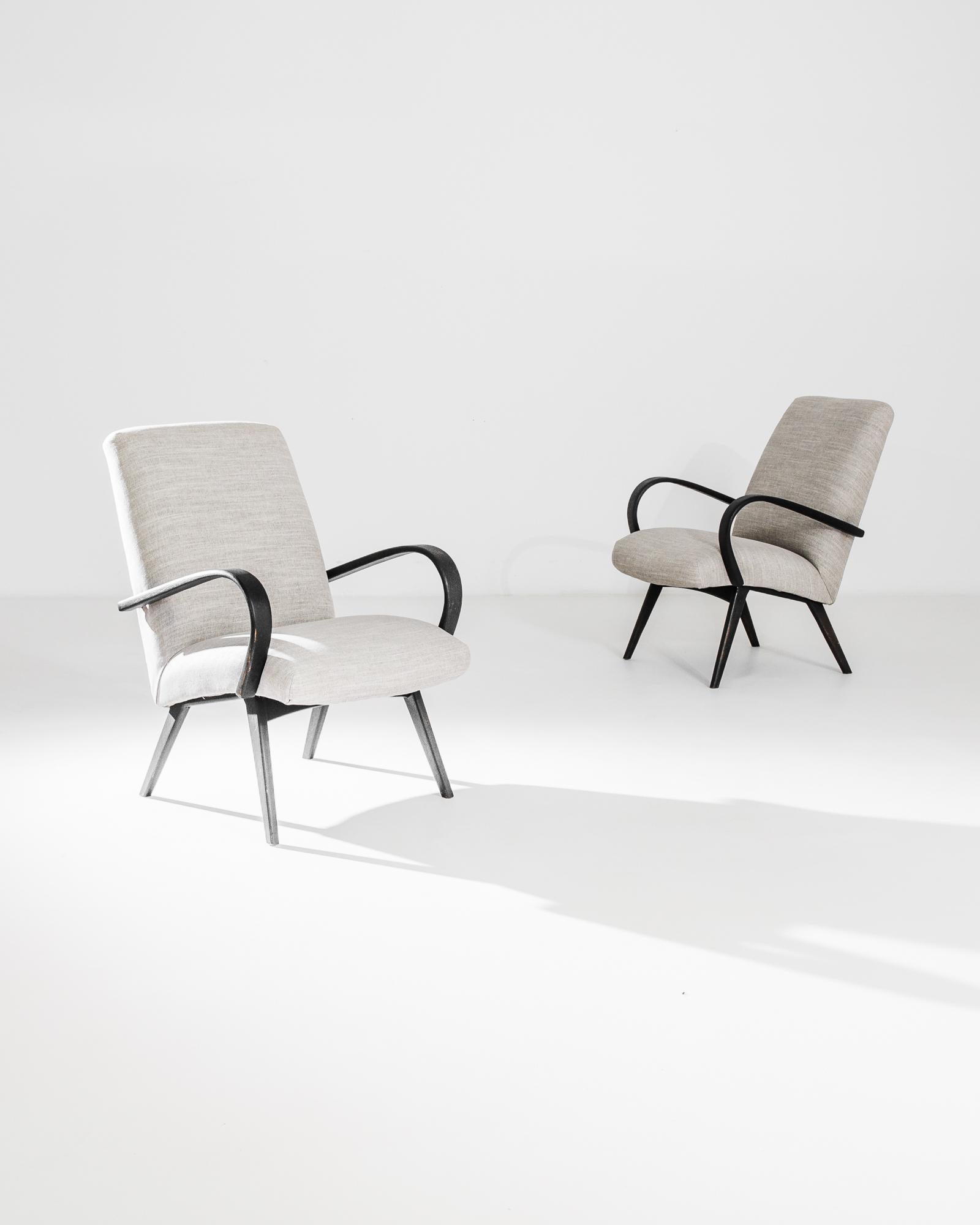 Mid-20th Century 1950s Mid-Century Czech Beige Bentwood Armchairs, a Pair For Sale