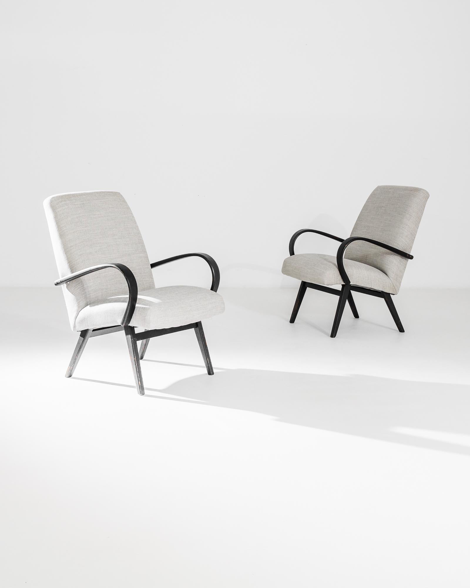 Mid-20th Century 1950s Mid-Century Czech Beige Bentwood Armchairs, a Pair For Sale