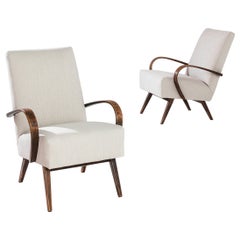 1950s Mid-Century Czech Beige Bentwood Armchairs, a Pair