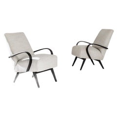 Retro 1950s Mid-Century Czech Beige Bentwood Armchairs, a Pair