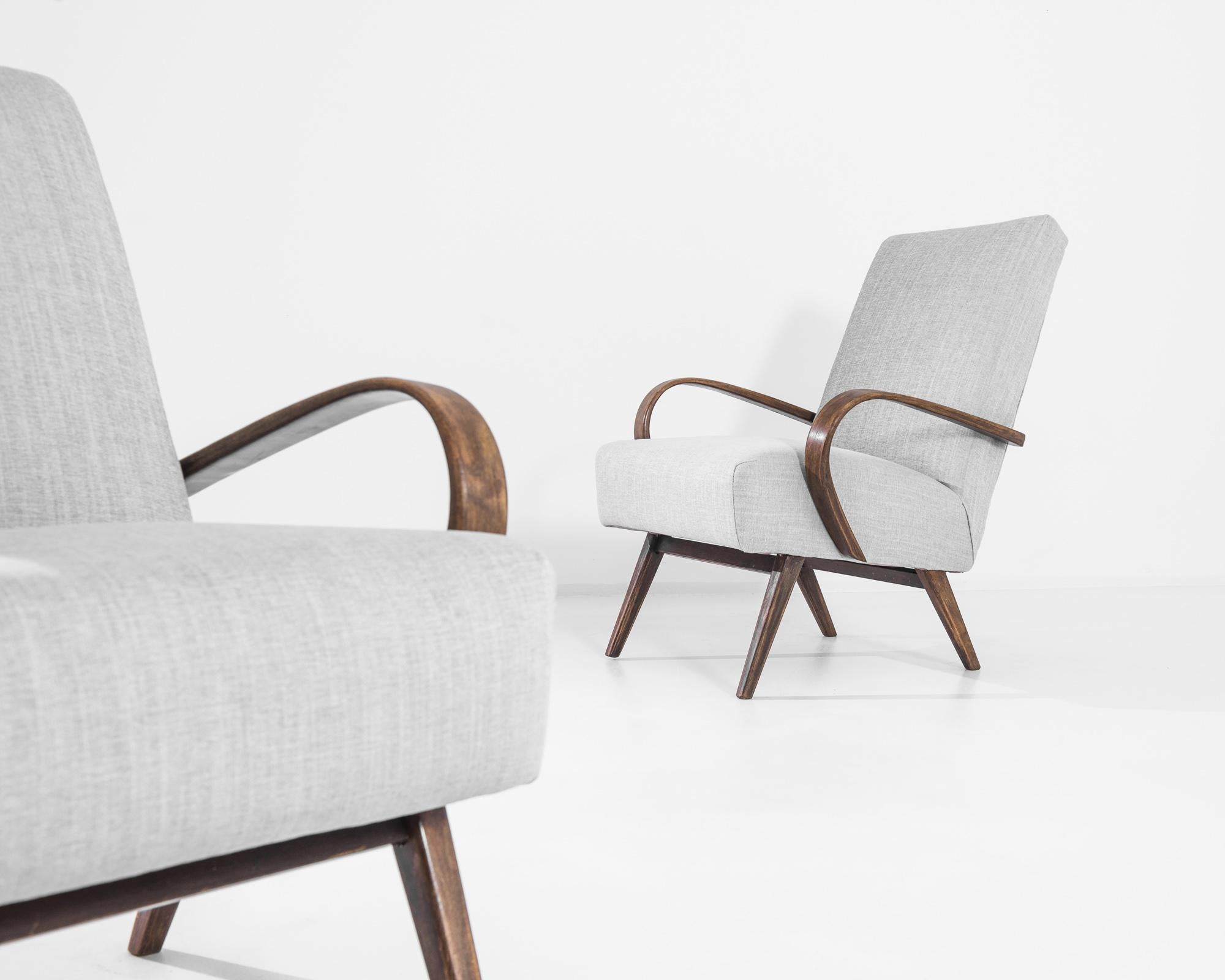 Mid-20th Century 1950s Mid-Century Czech Bentwood Armchairs, a Pair