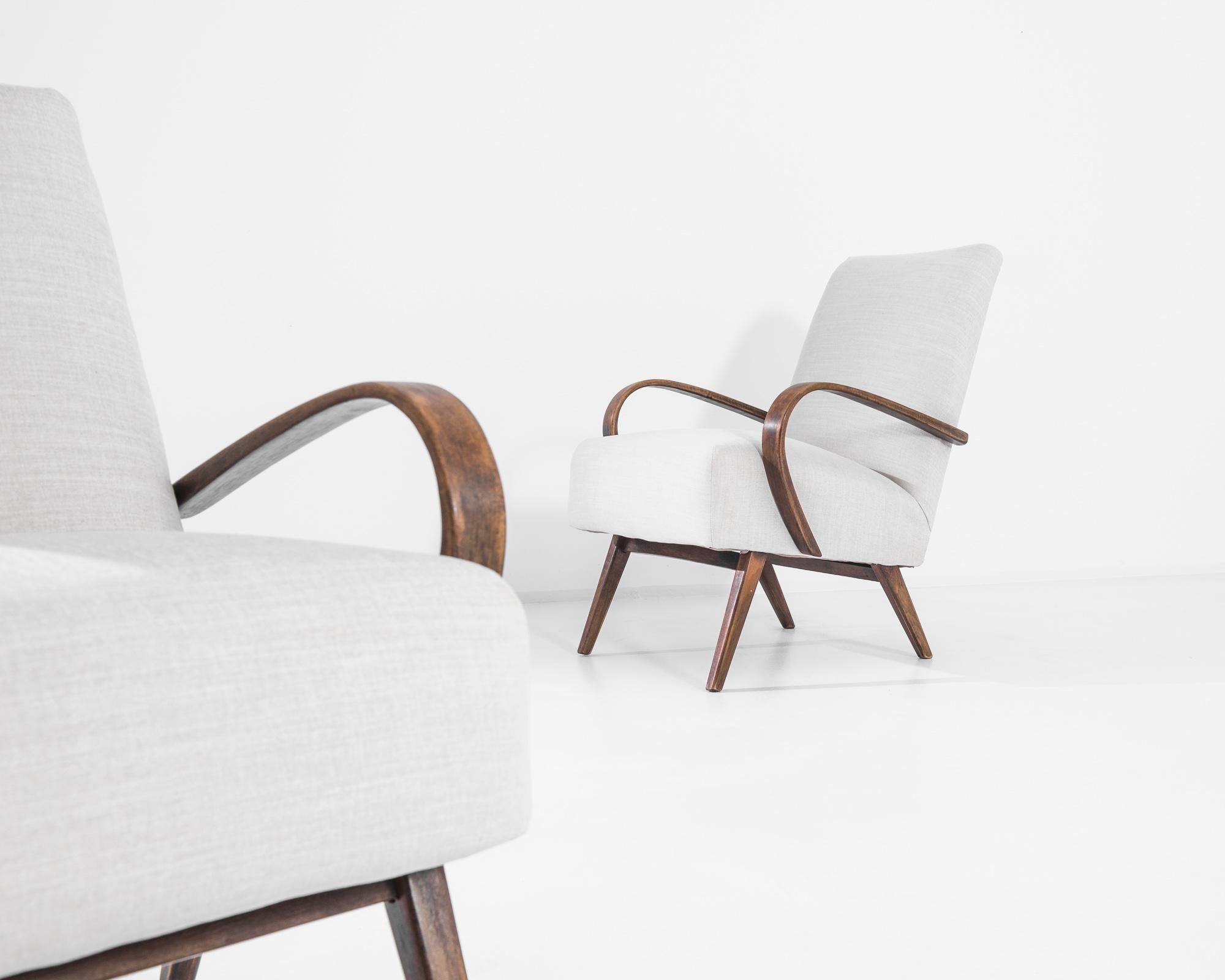 Mid-20th Century 1950s Mid-Century Czech Bentwood Armchairs, a Pair
