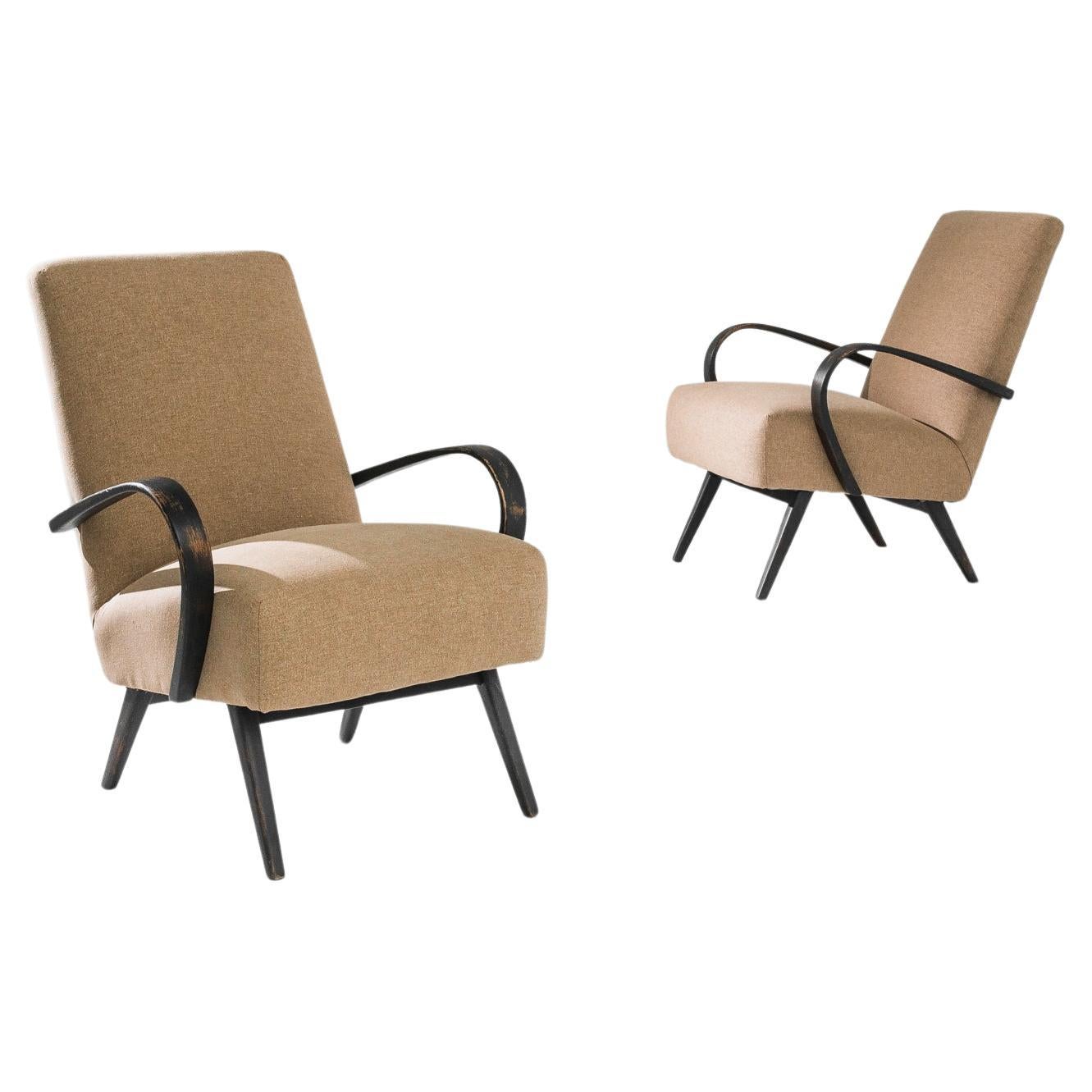 1950s Mid-Century Czech Brown Bentwood Armchairs, A Pair
