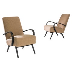 Retro 1950s Mid-Century Czech Brown Bentwood Armchairs, A Pair