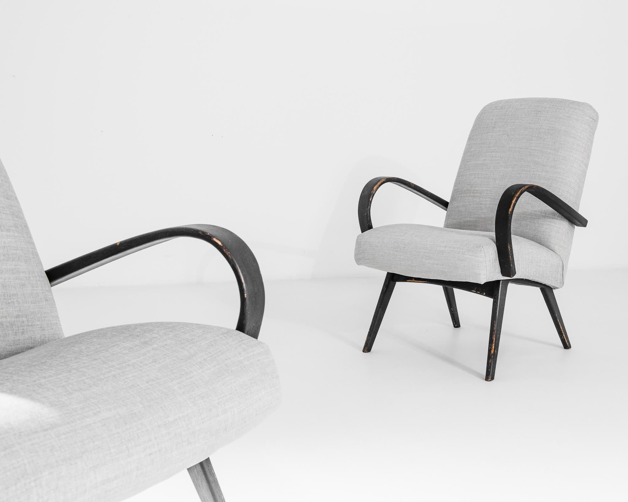 Mid-Century Modern 1950s Mid-Century Czech Grey Bentwood Armchairs, A Pair