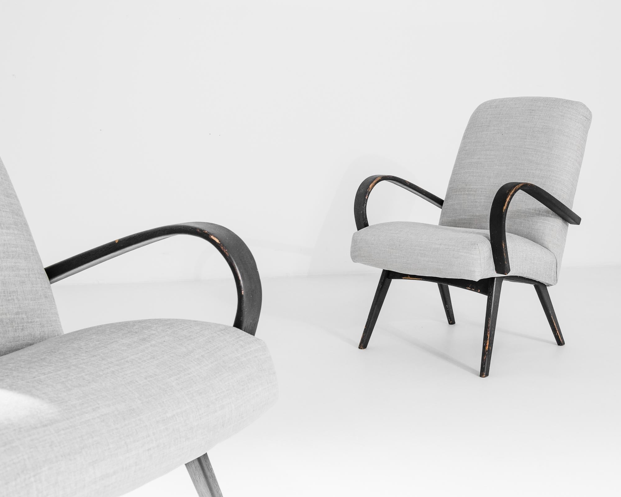 Mid-Century Modern 1950s Mid-Century Czech Grey Bentwood Armchairs, A Pair For Sale