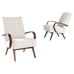 1950s Mid-Century Czech White Bentwood Armchairs, A Pair