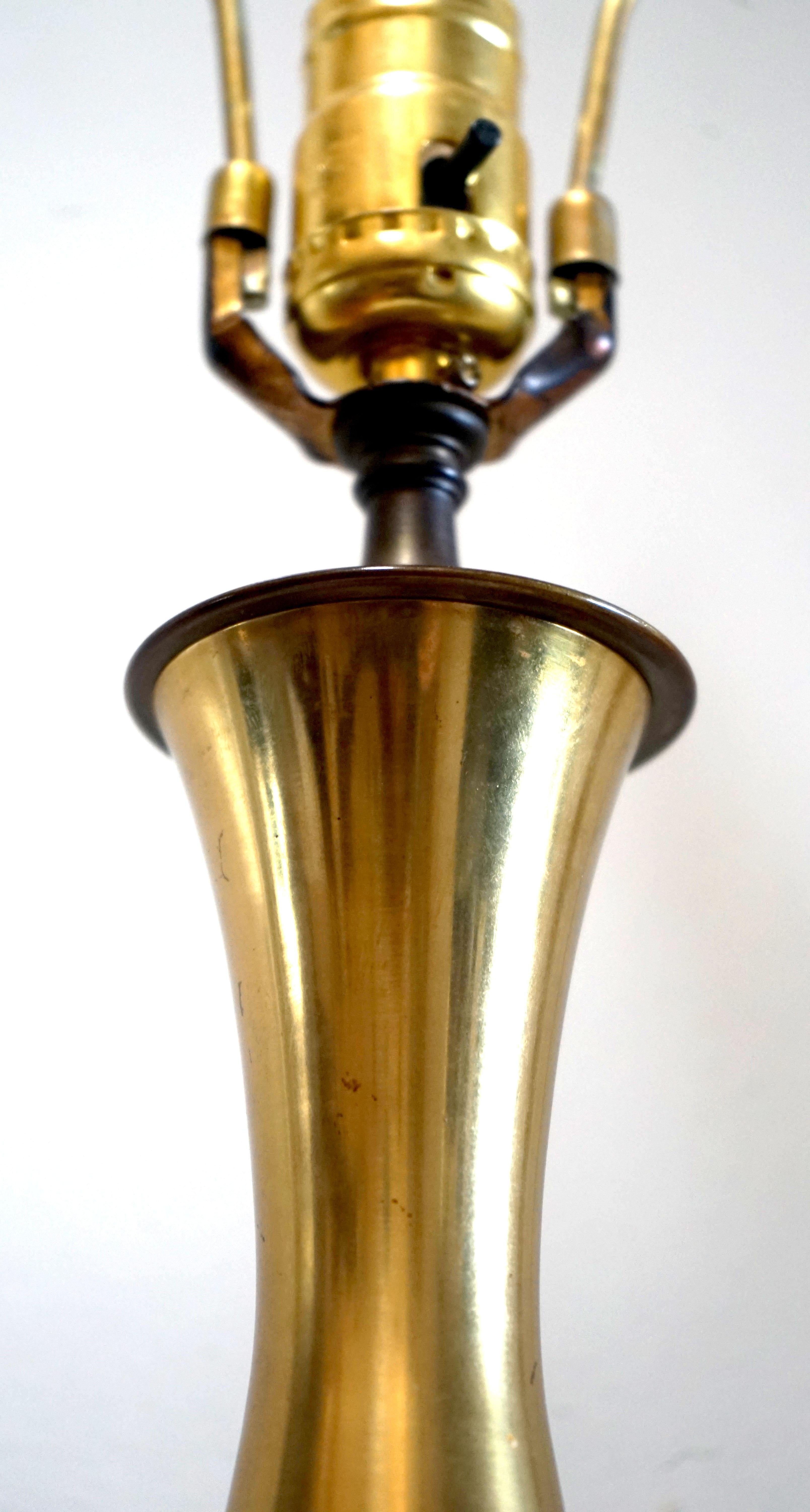1950s Mid Century Danish Style Brass Sculptural Brass Lamp Wirh Walnut Base For Sale 1