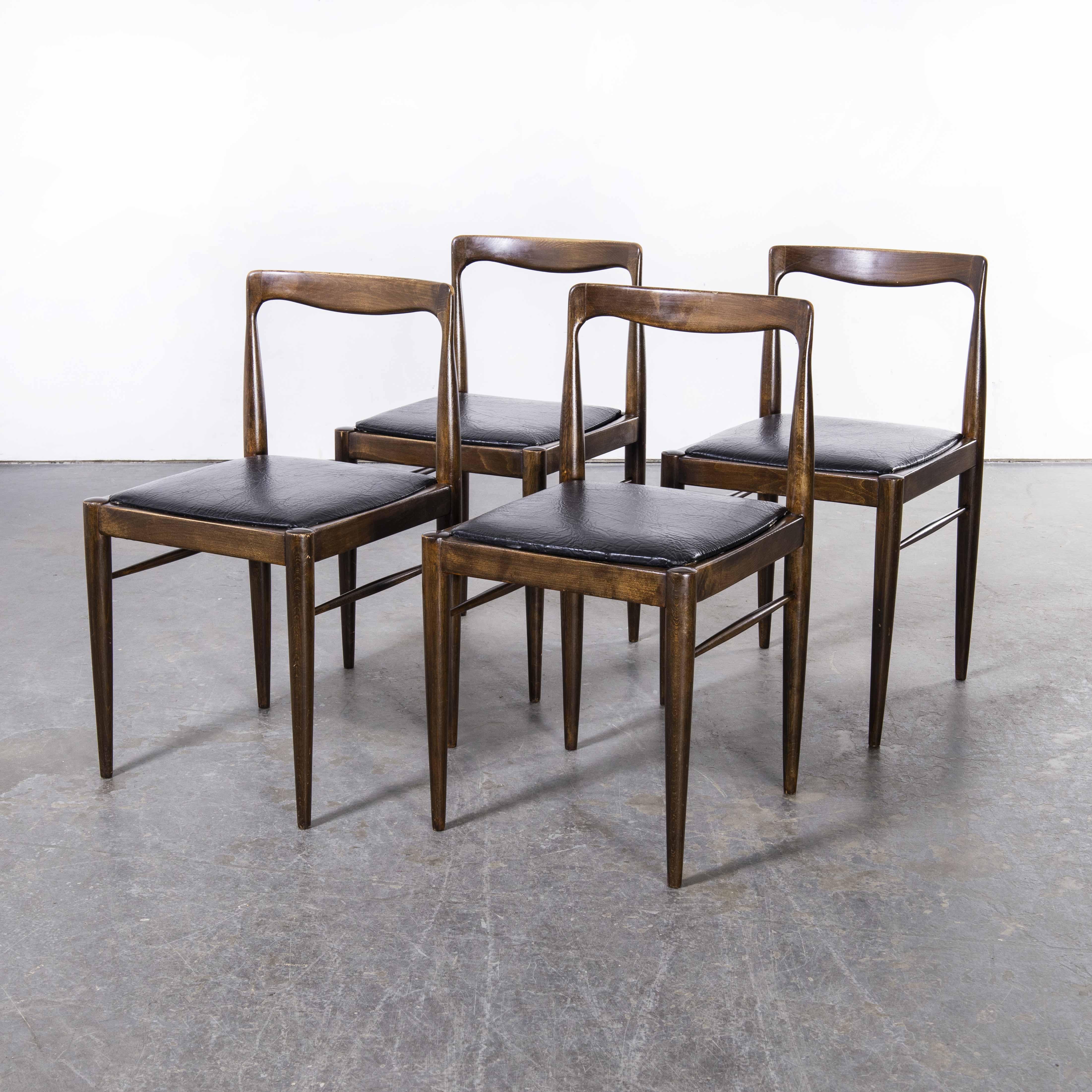 1950's Mid Century Dark Teak Dining Chairs, Set of Four For Sale 4
