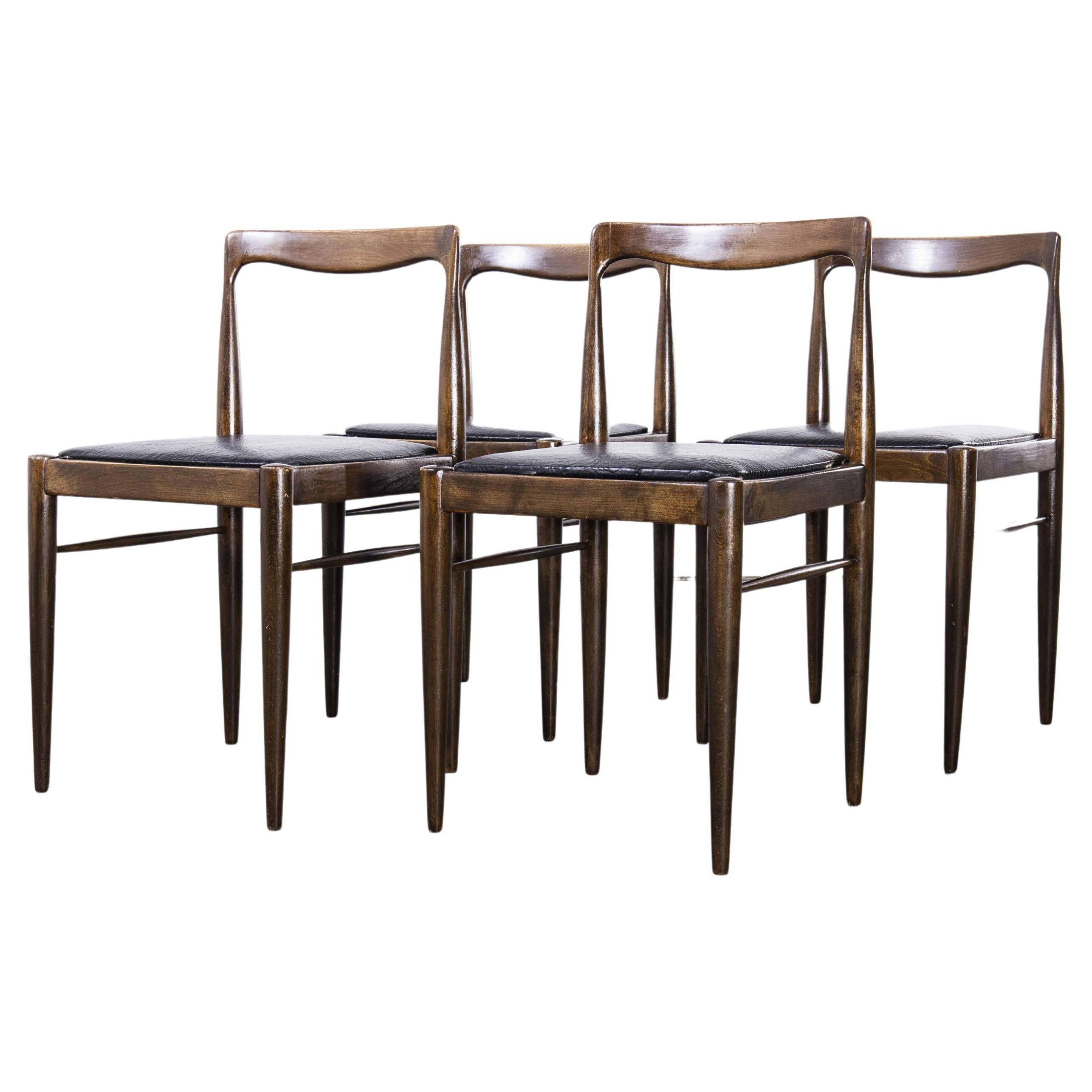 1950's Mid Century Dark Teak Dining Chairs, Set of Four For Sale