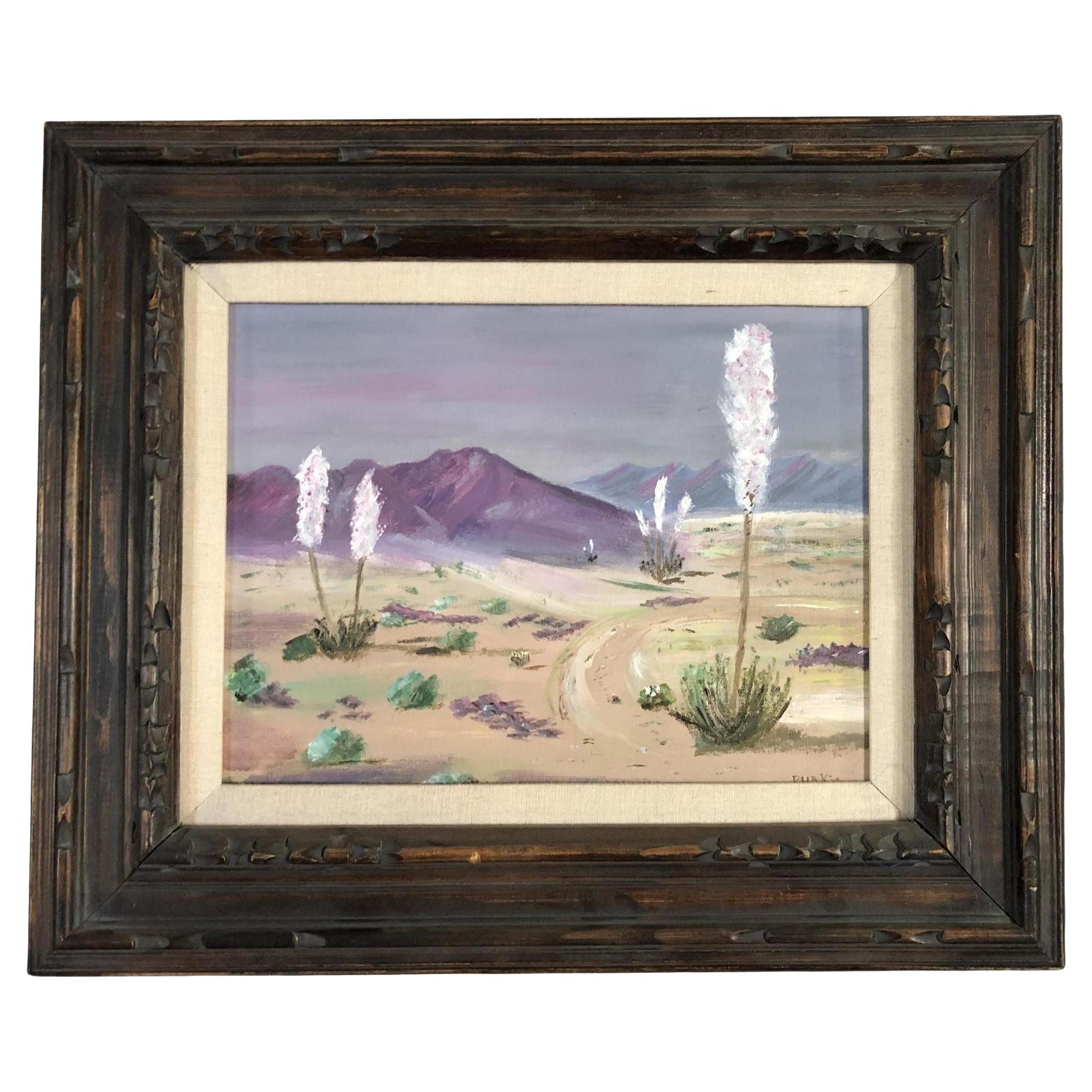 1950s Midcentury Desert Scenic Landscape Oil on Board in Original Frame, Signed en vente