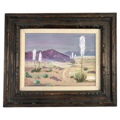 Vintage 1950s Midcentury Desert Scenic Landscape Oil on Board in Original Frame, Signed