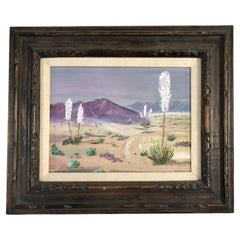 1950s Midcentury Desert Scenic Landscape Oil on Board in Original Frame, Signed