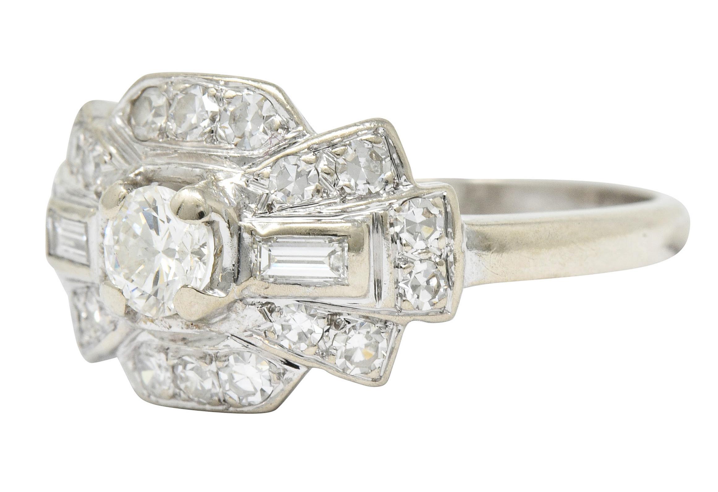 Retro 1950s Midcentury Diamond 14 Karat White Gold Dinner Ring