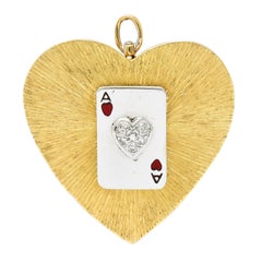 Retro 1950's Mid-Century Diamond Enamel Platinum 14 Karat Gold Heart Pendant Brooch