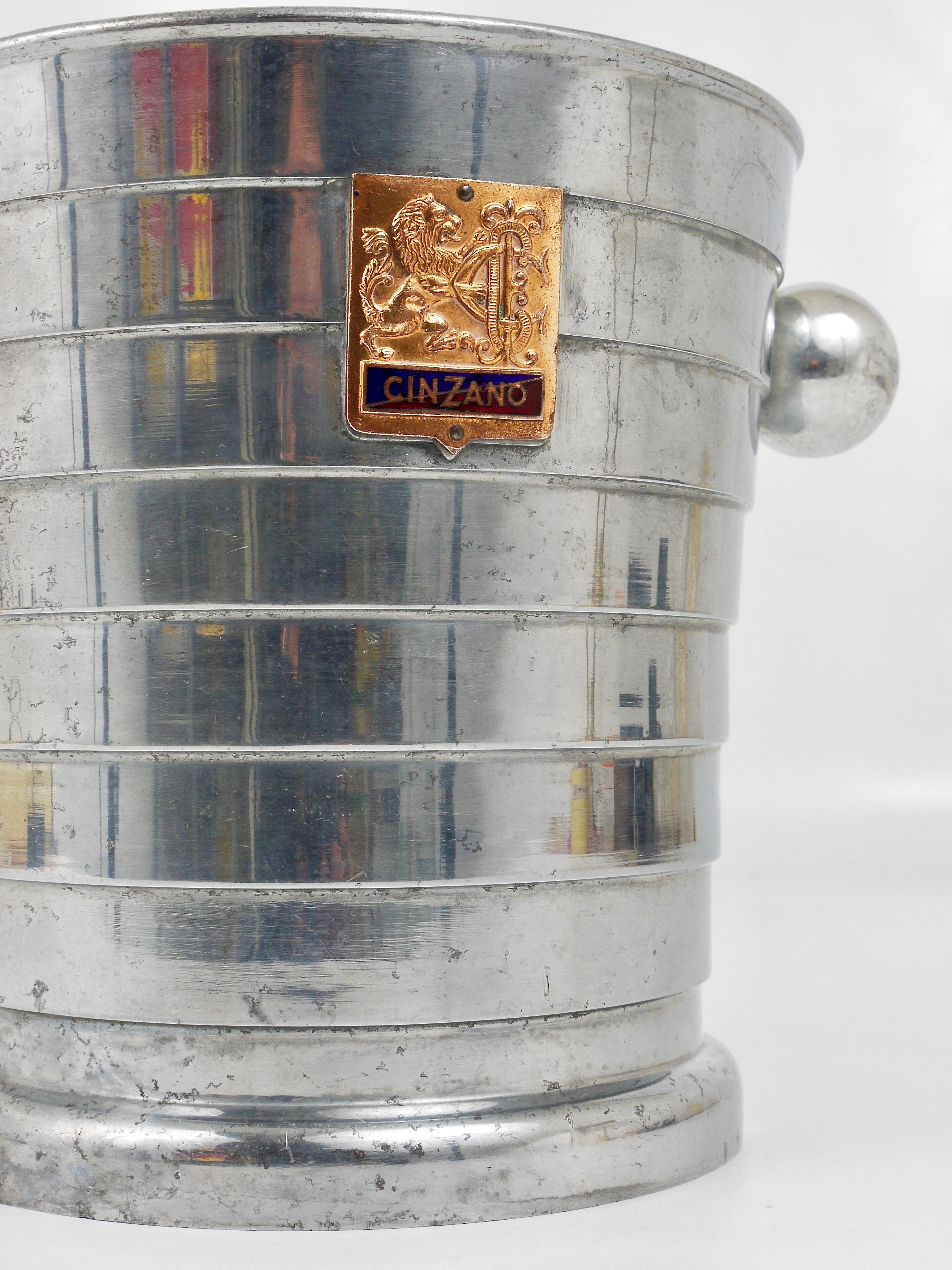 Aluminum 1950s Mid-Century Enameled Cinzano Bottle Cooler Ice Bucket, Italy, 1950s