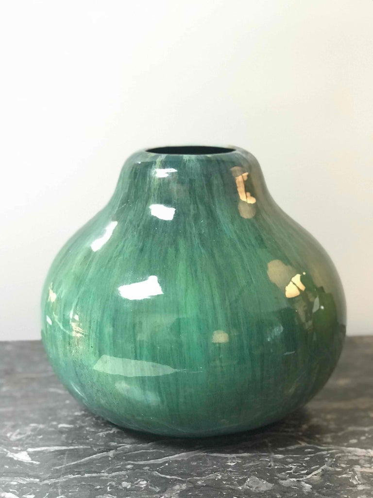 1950s MidCentury English Green Glazed Pottery Vase at 1stDibs
