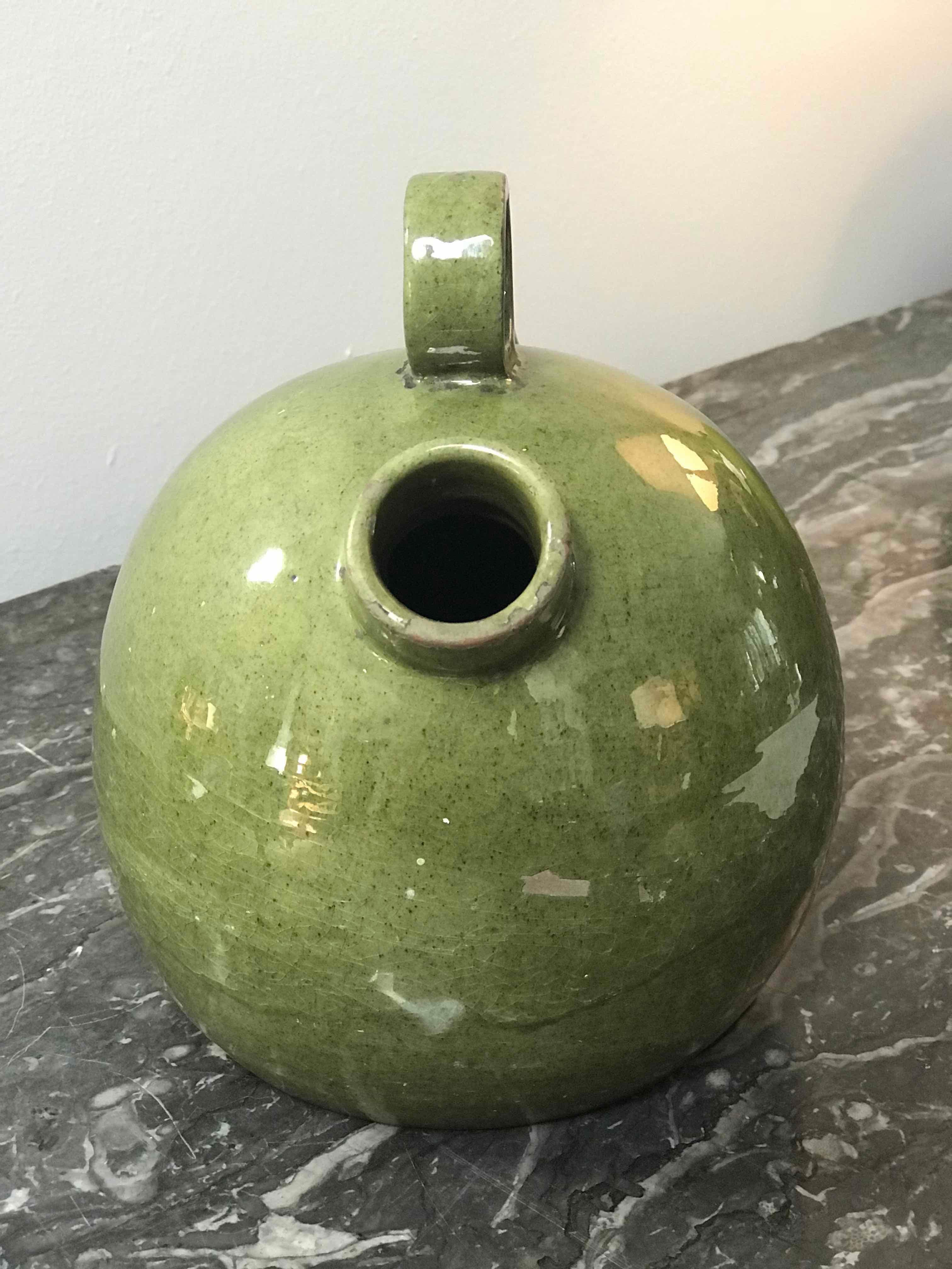 1950s mid-century English green glazed vase or pot. 