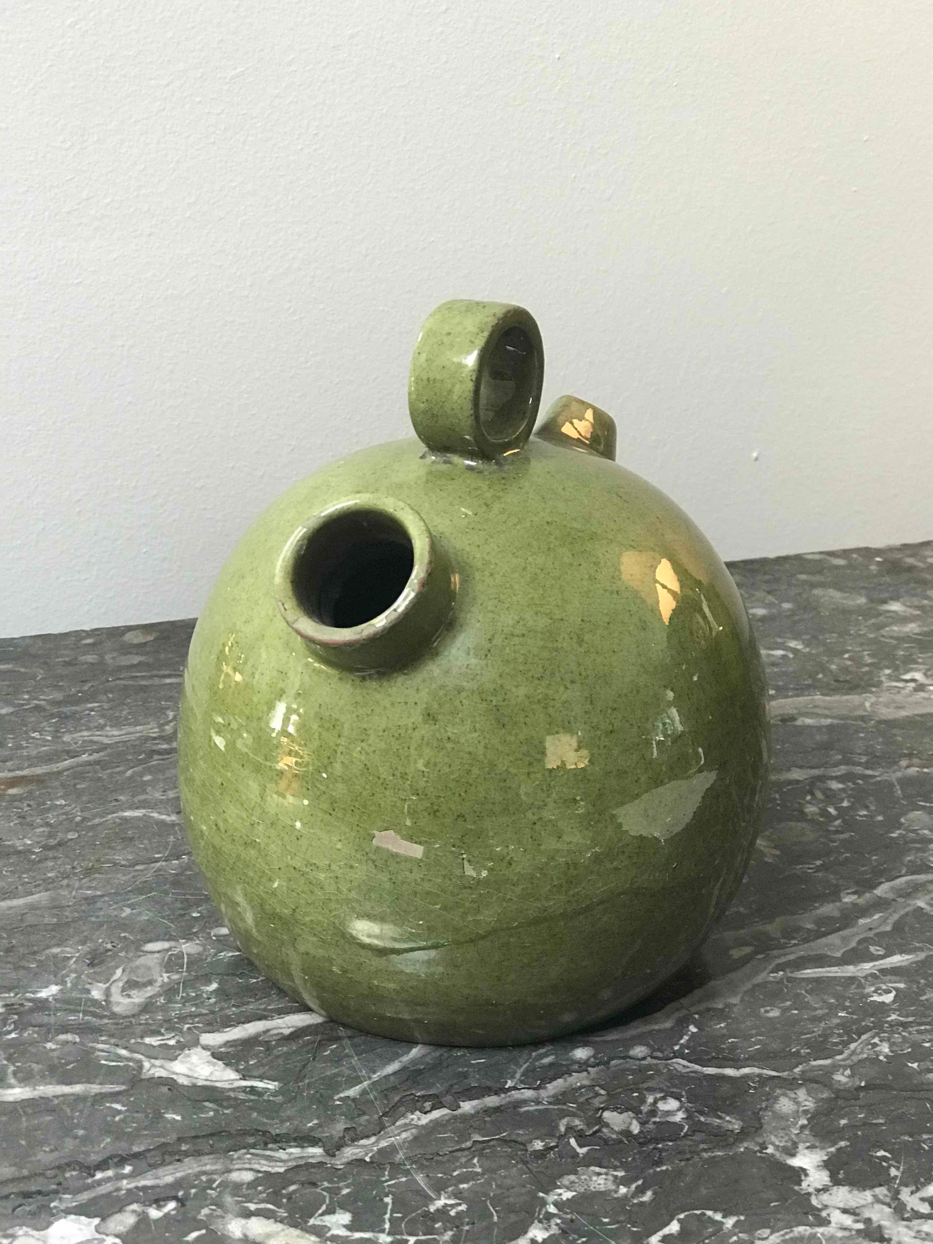 Edwardian 1950s Mid-Century English Green Glazed Vase or Pot