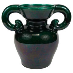 1950s Midcentury English Green Glazed Vase with Handles