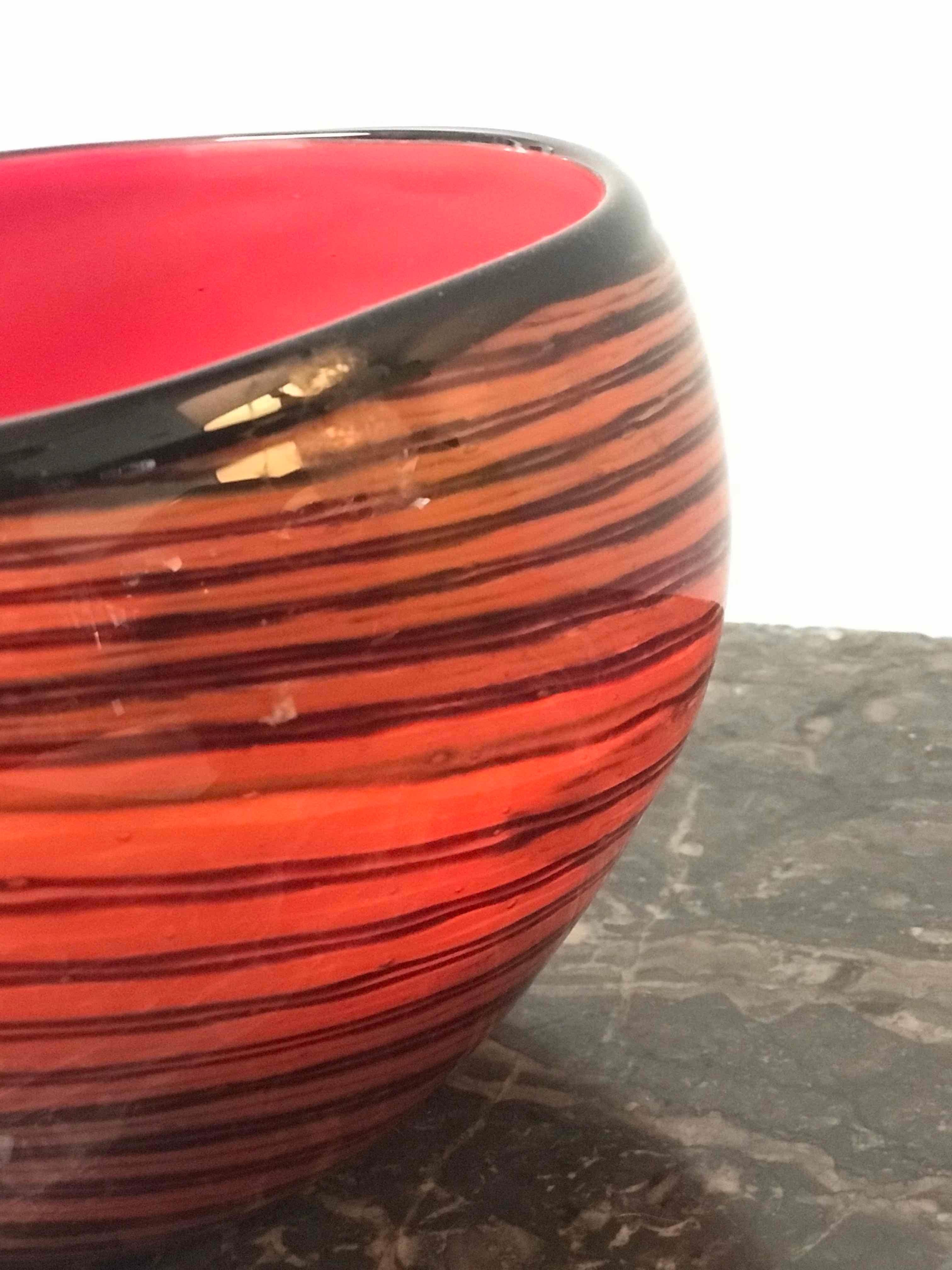 1950s Mid-Century English Red Studio Glass Bowl 1