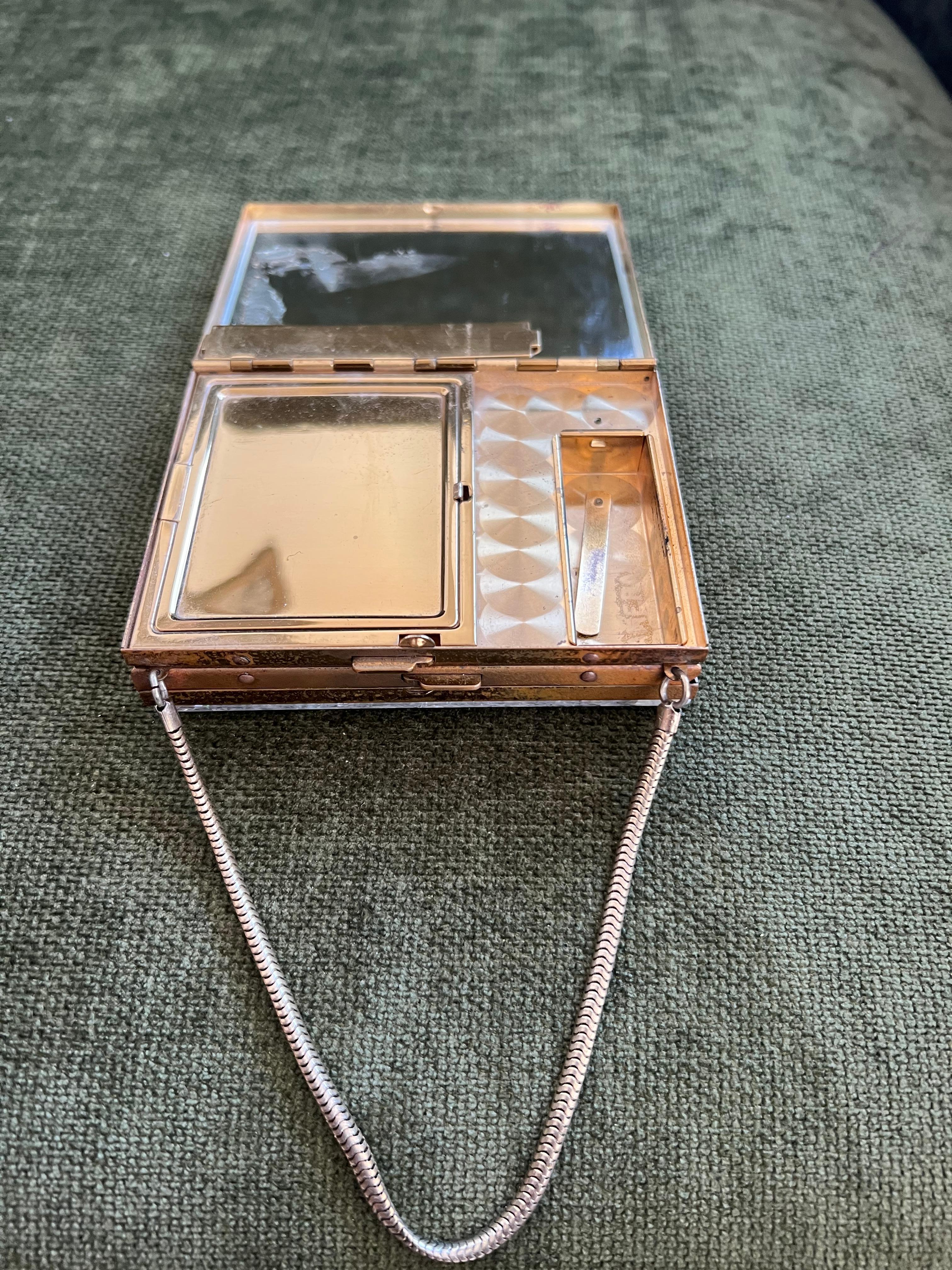 1950s Mid-Century Evans Wristlet Compact and Cigarette Case with Mother of Pearl In Good Condition For Sale In New York, NY