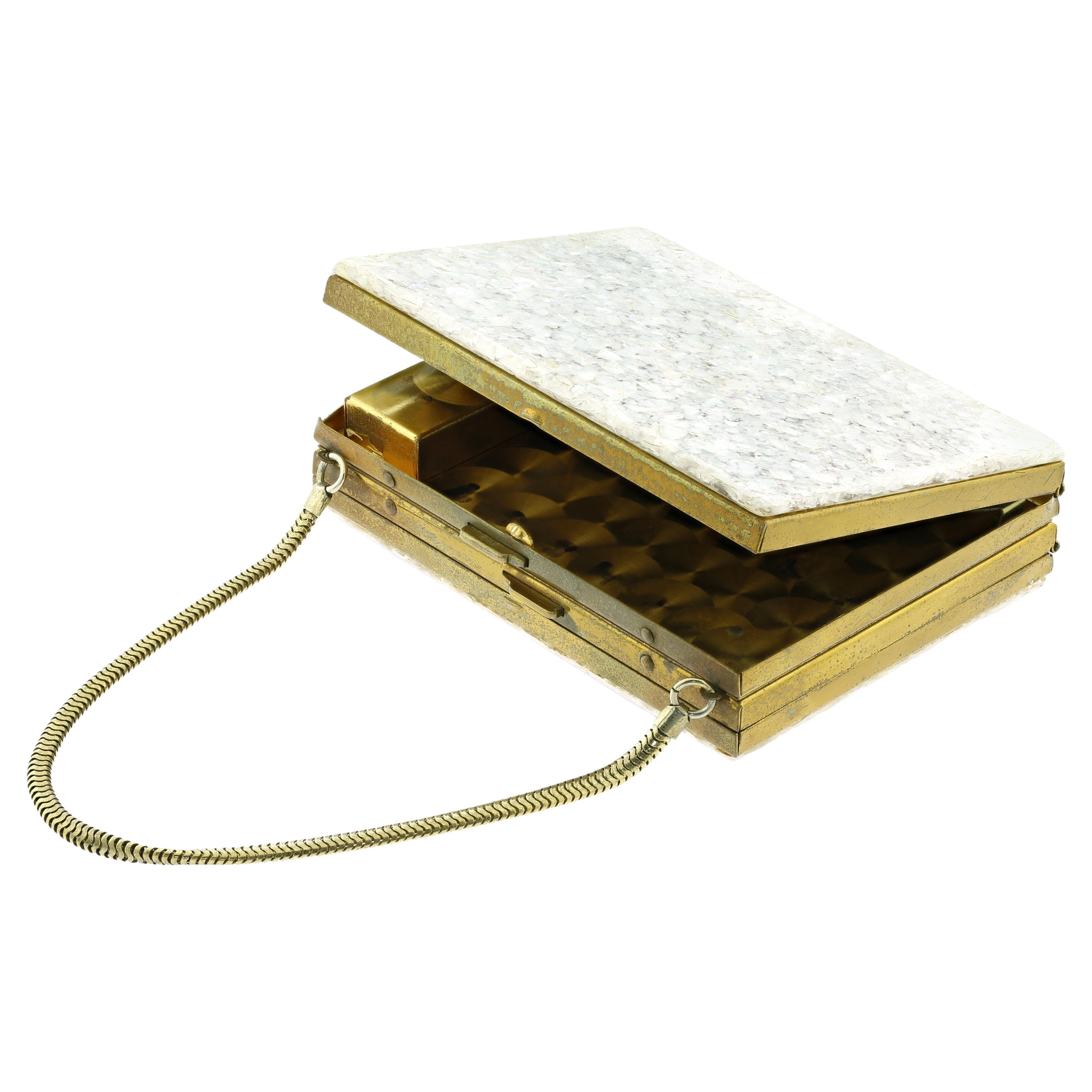 1950s Mid-Century Evans Wristlet Compact and Cigarette Case with Mother of Pearl For Sale