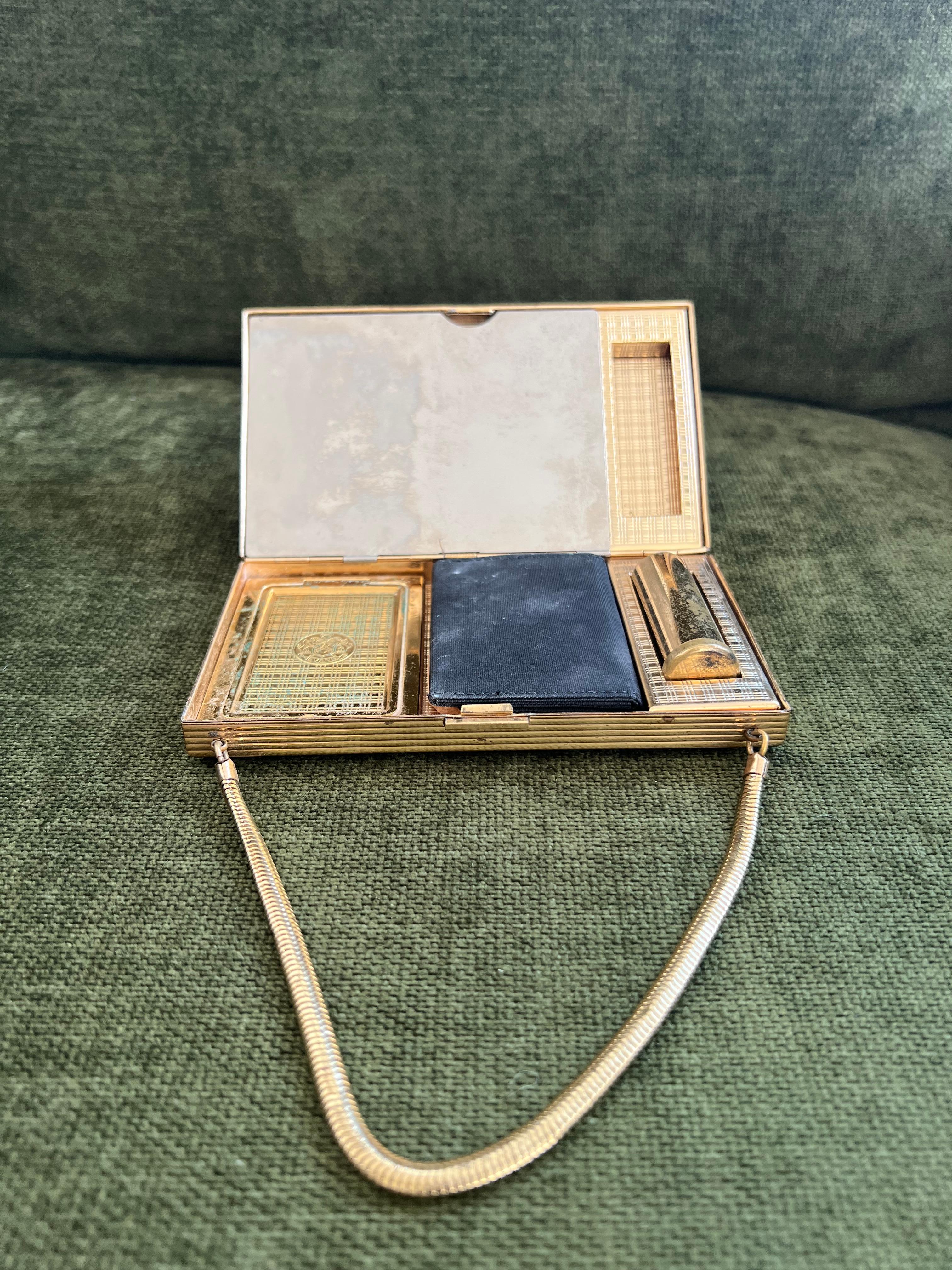 1950s Mid-Century Evans Wristlet Compact Vanity Kit and Cigarette Case For Sale 2