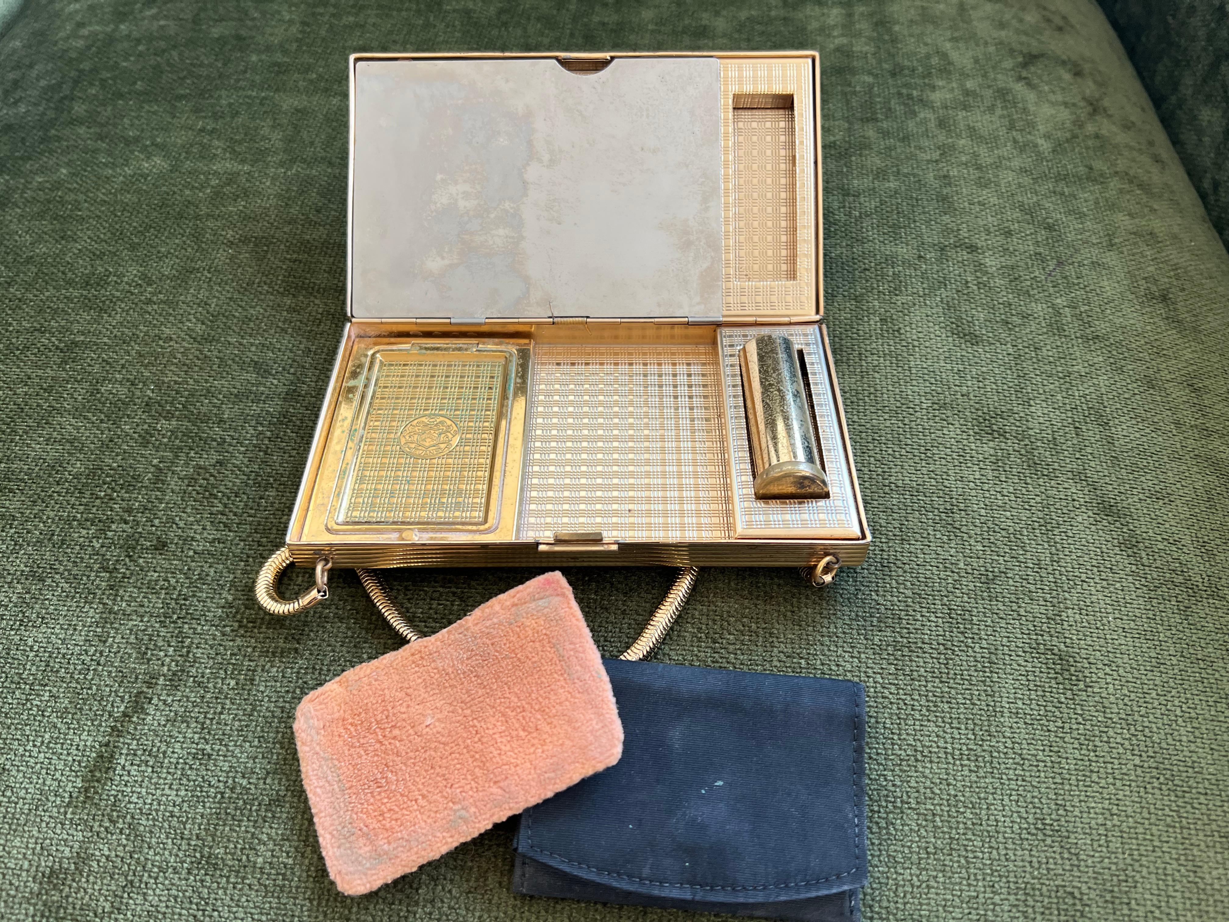 Art Deco 1950s Mid-Century Evans Wristlet Compact Vanity Kit and Cigarette Case For Sale