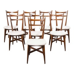 Used 1950s Midcentury French Upholstered Dining Chairs, Set of Eight