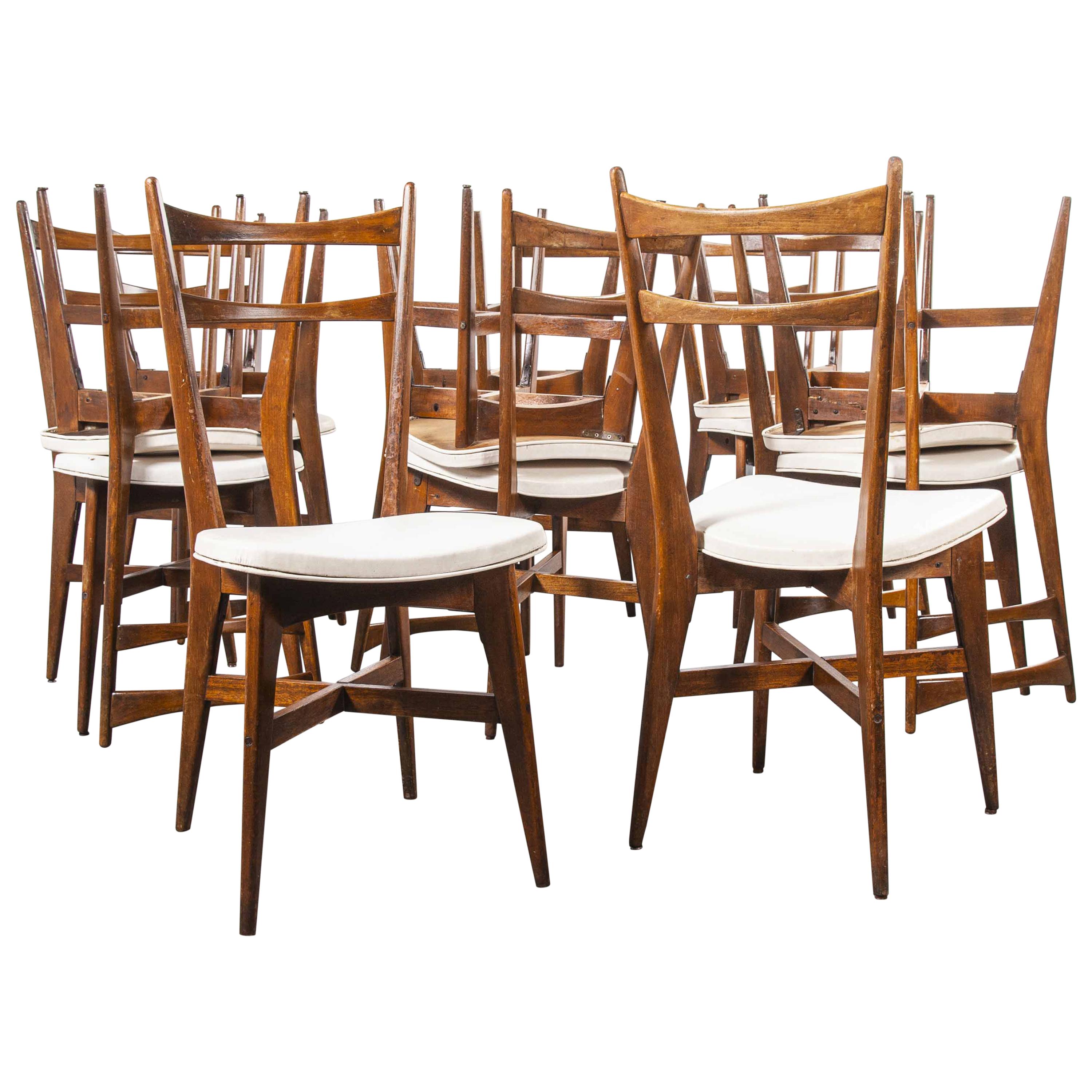 1950s Midcentury French Upholstered Dining Chairs, Set of Fourteen
