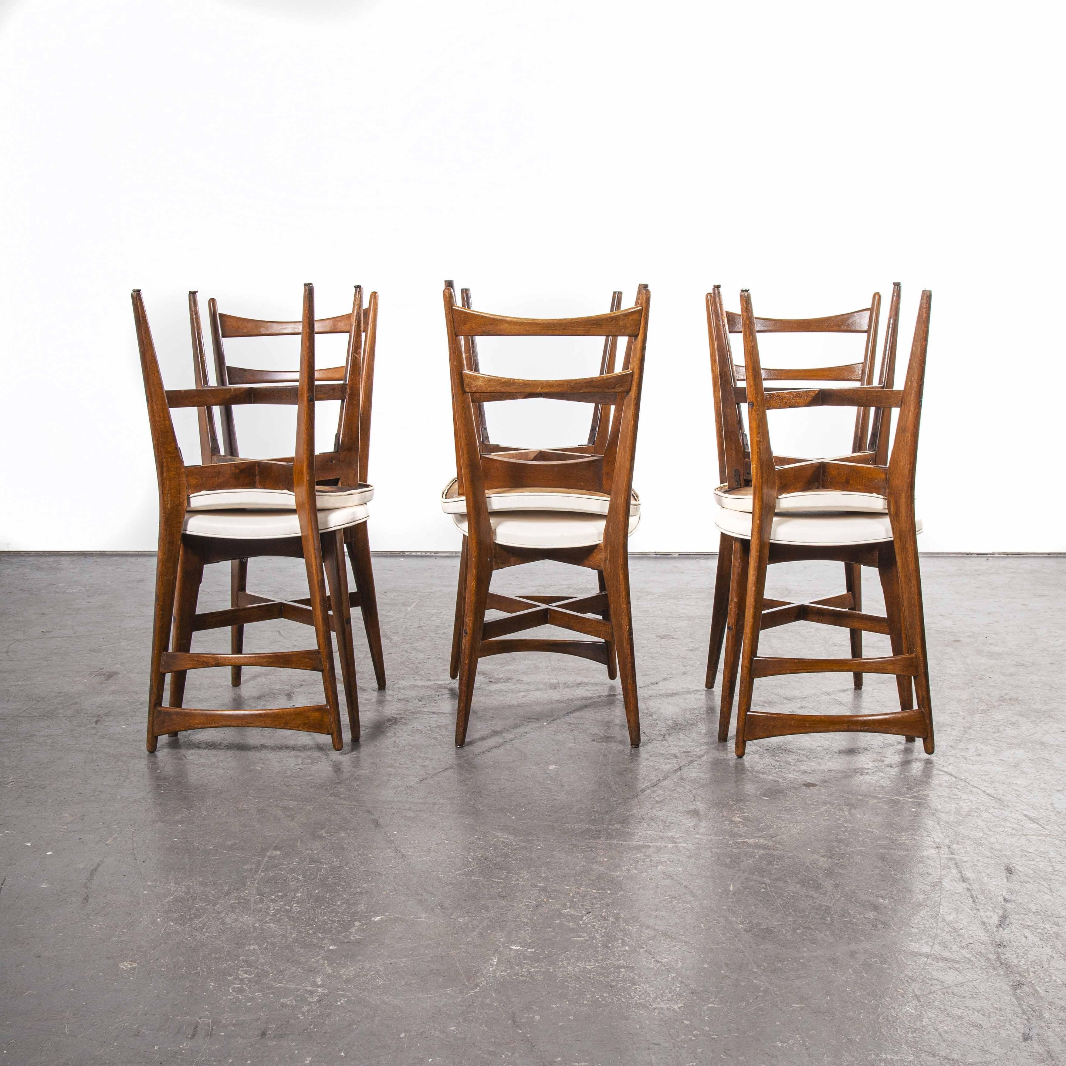 1950s Midcentury French Upholstered Dining Chairs, Set of Six In Good Condition In Hook, Hampshire