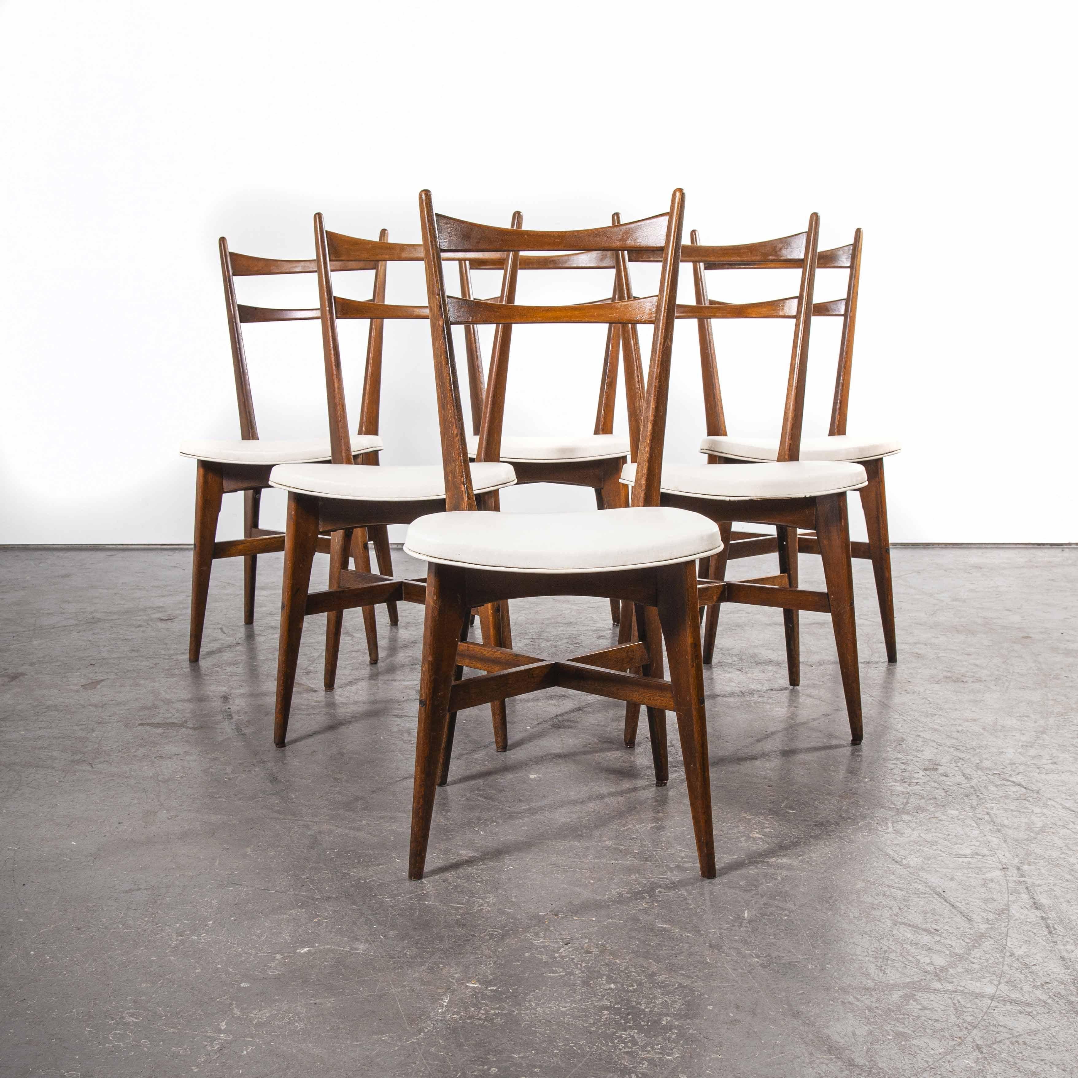 Mid-20th Century 1950s Midcentury French Upholstered Dining Chairs, Set of Six