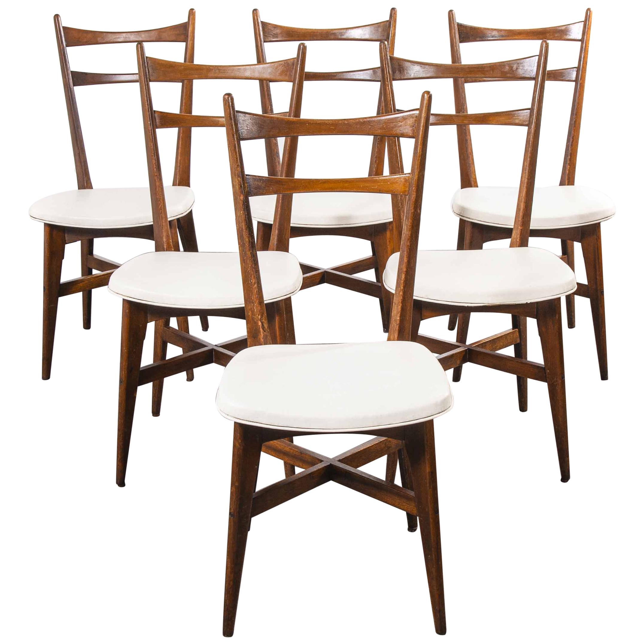 1950s Midcentury French Upholstered Dining Chairs, Set of Six