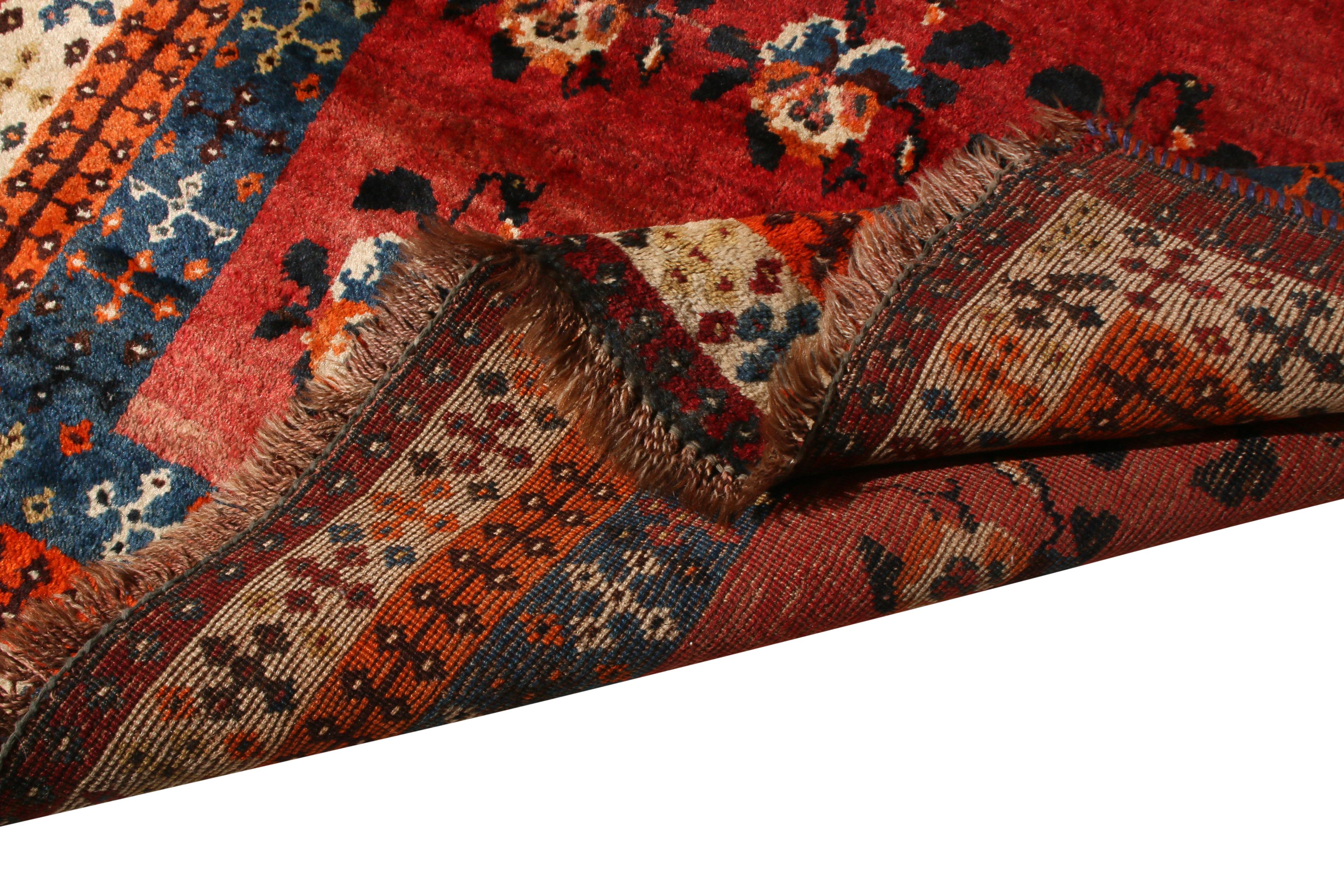 Hand-Knotted 1950s Midcentury Gabbeh Rug Red and Beige-Brown Vintage Persian Floral