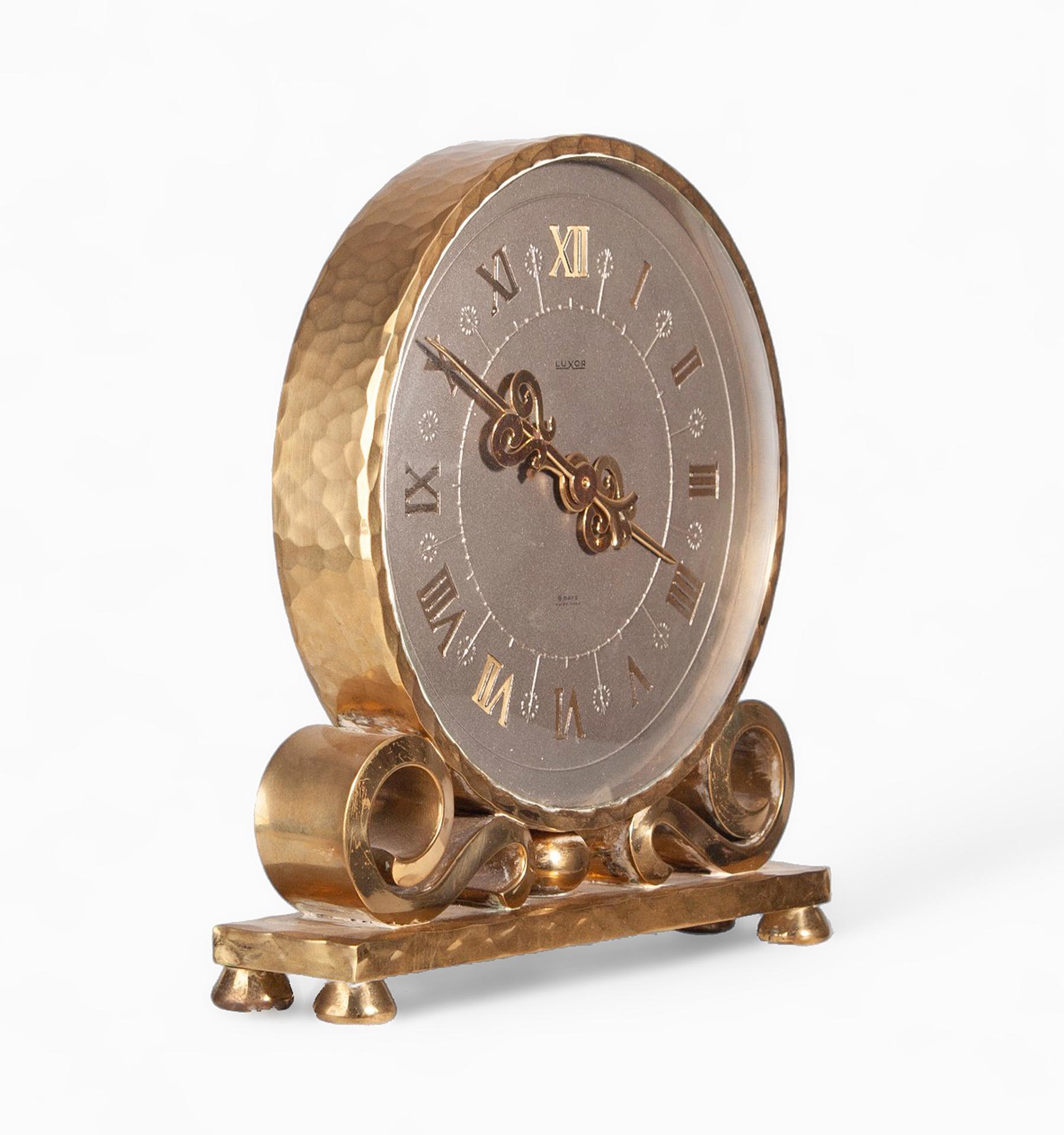 Swiss 1950s Mid-Century Gilt Bronze 8-Days Movement Mantel Clock by Luxor, Switzerland