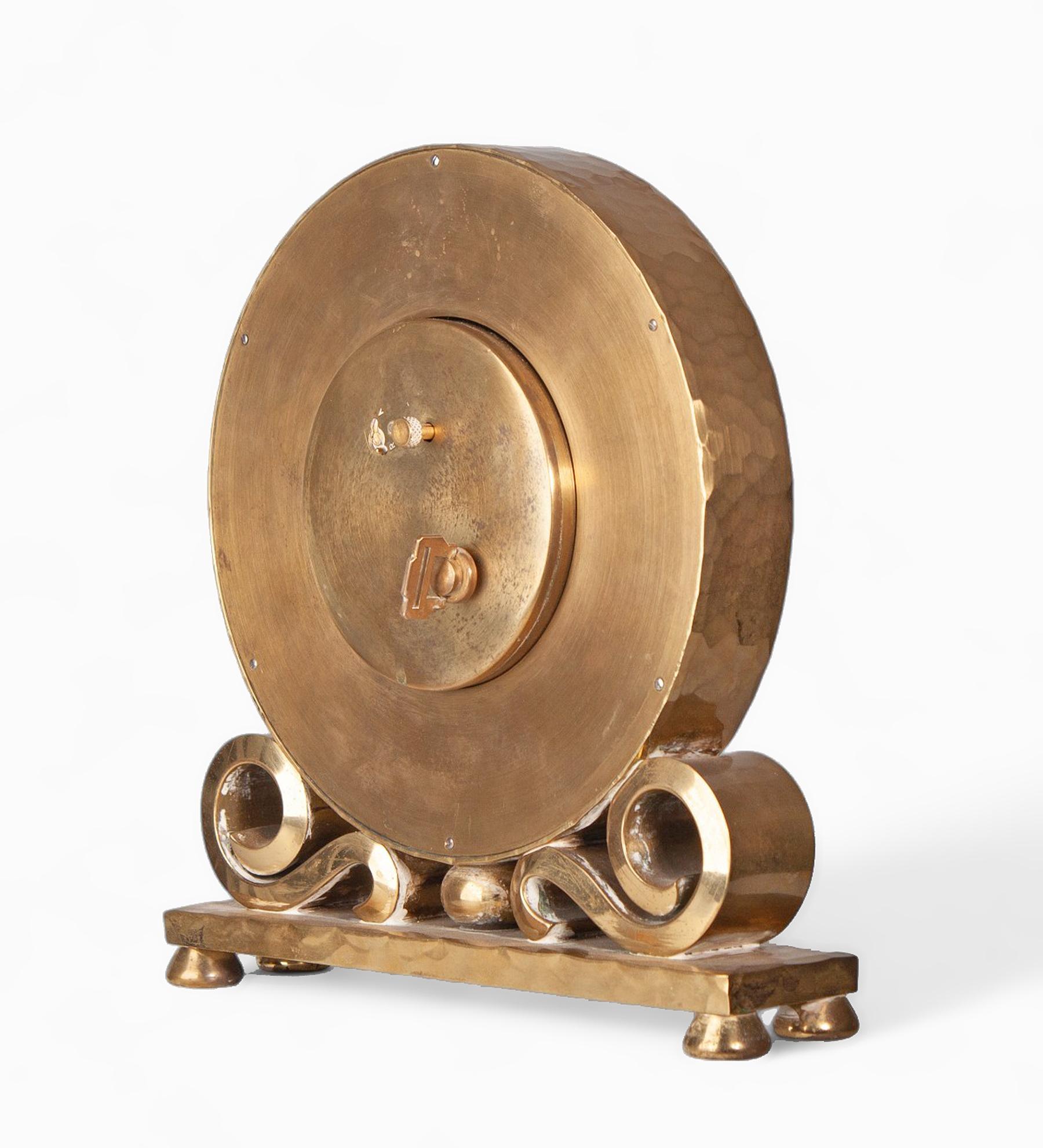 Cast 1950s Mid-Century Gilt Bronze 8-Days Movement Mantel Clock by Luxor, Switzerland