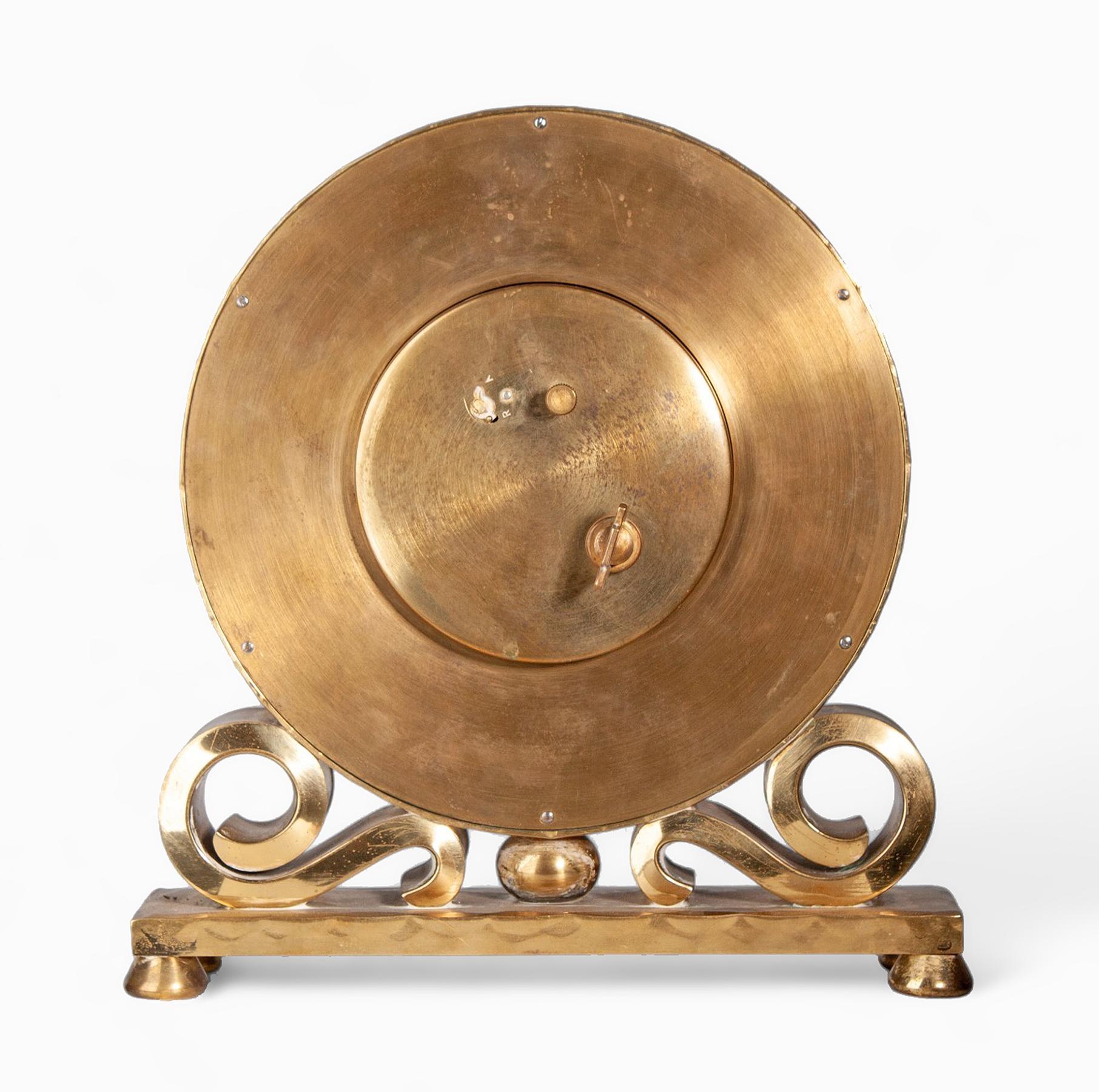 1950s Mid-Century Gilt Bronze 8-Days Movement Mantel Clock by Luxor, Switzerland In Good Condition In North Miami, FL