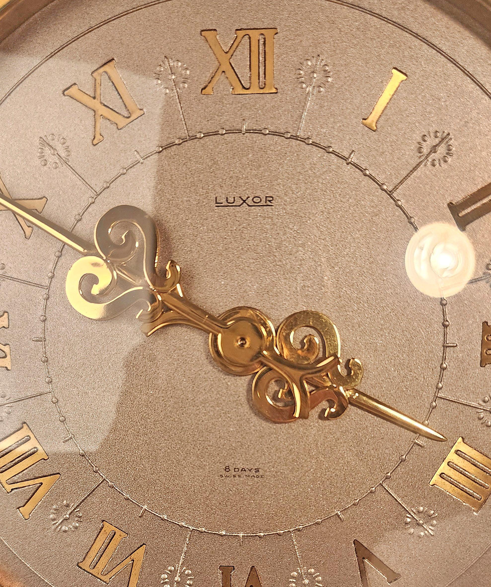 Metal 1950s Mid-Century Gilt Bronze 8-Days Movement Mantel Clock by Luxor, Switzerland